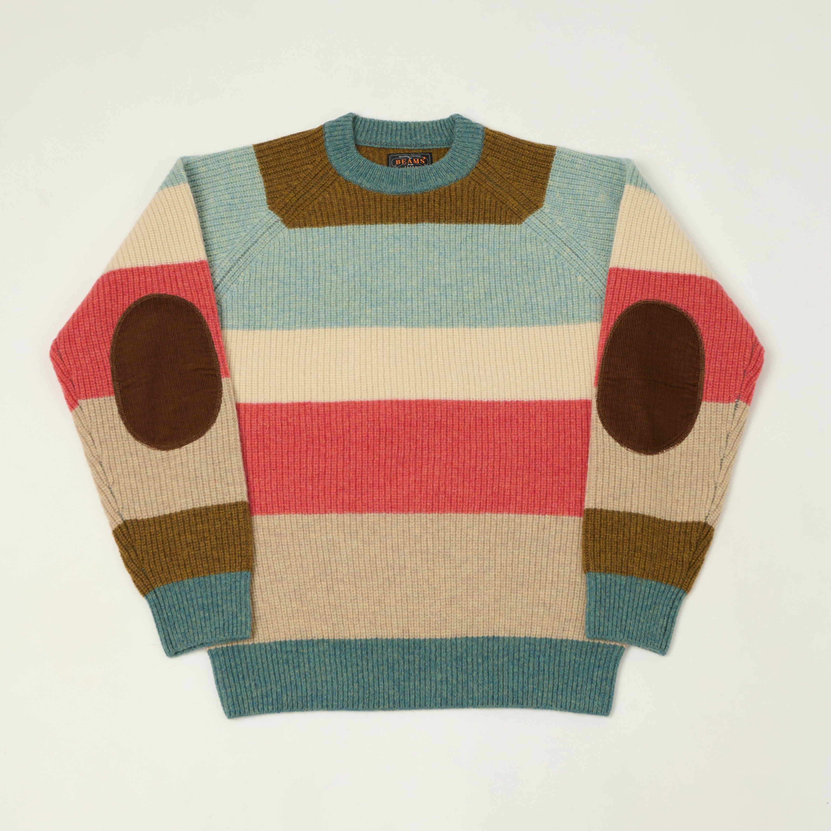 Beams Plus Multi Stripe Jumper - Teal/Brown