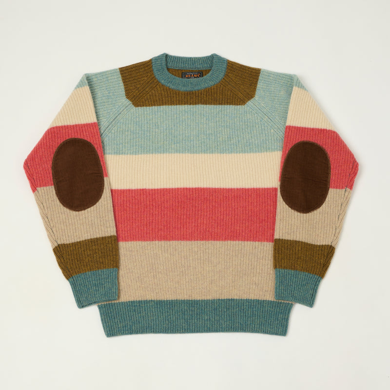 Beams Plus Multi Stripe Jumper - Teal/Multi