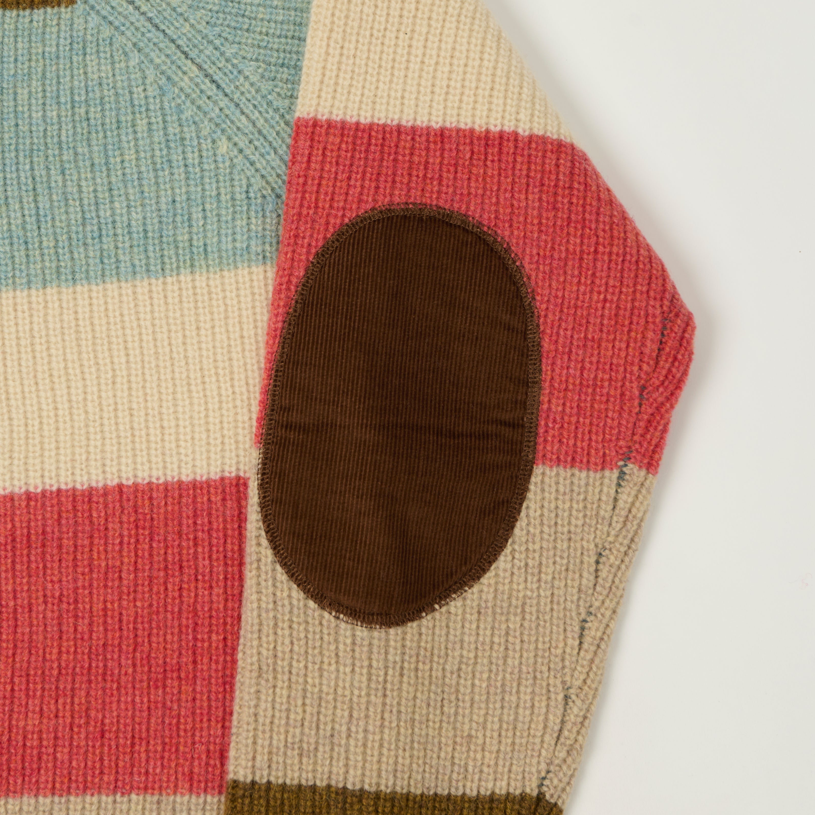 Beams Plus Multi Stripe Jumper - Teal/Brown