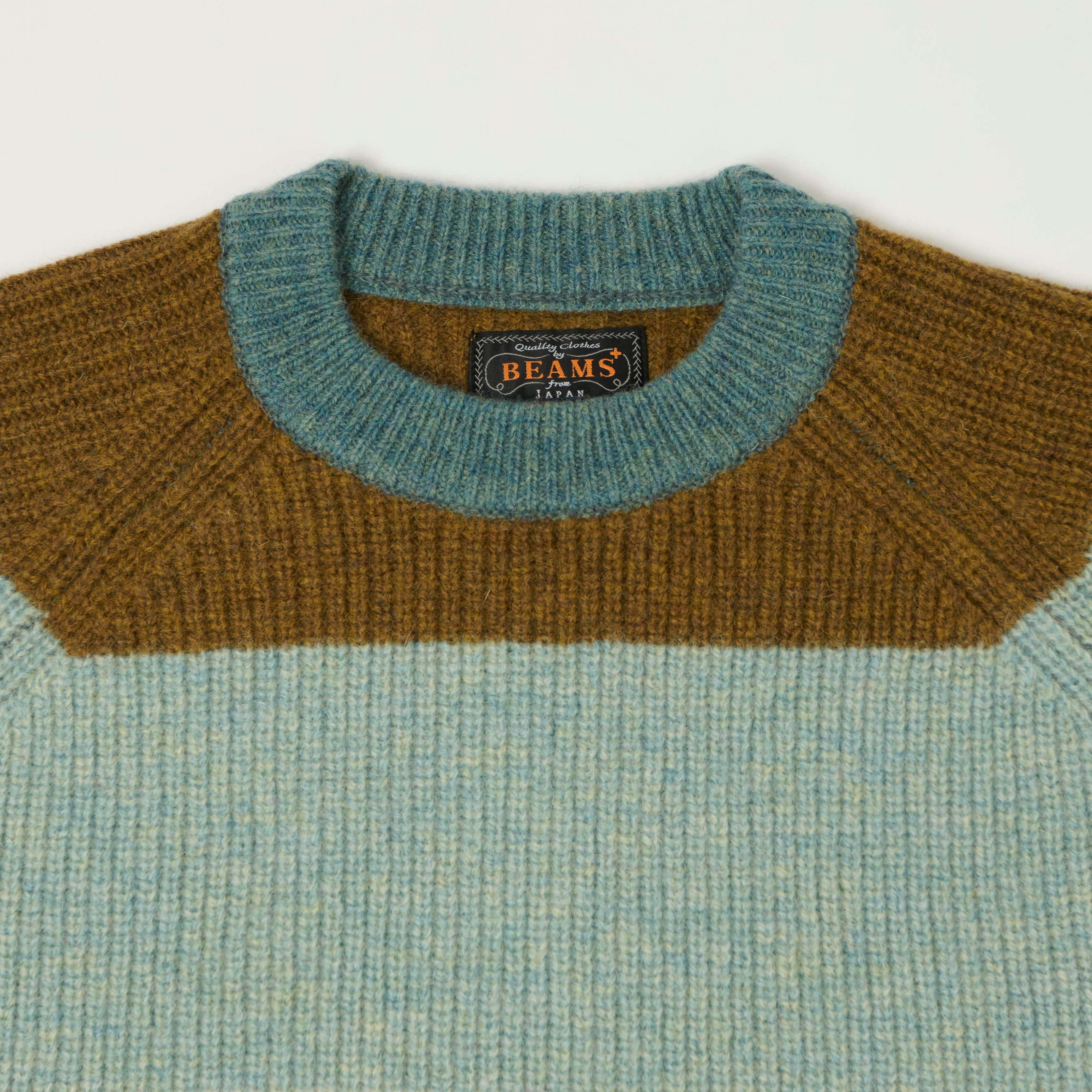 Beams Plus Multi Stripe Jumper - Teal/Brown