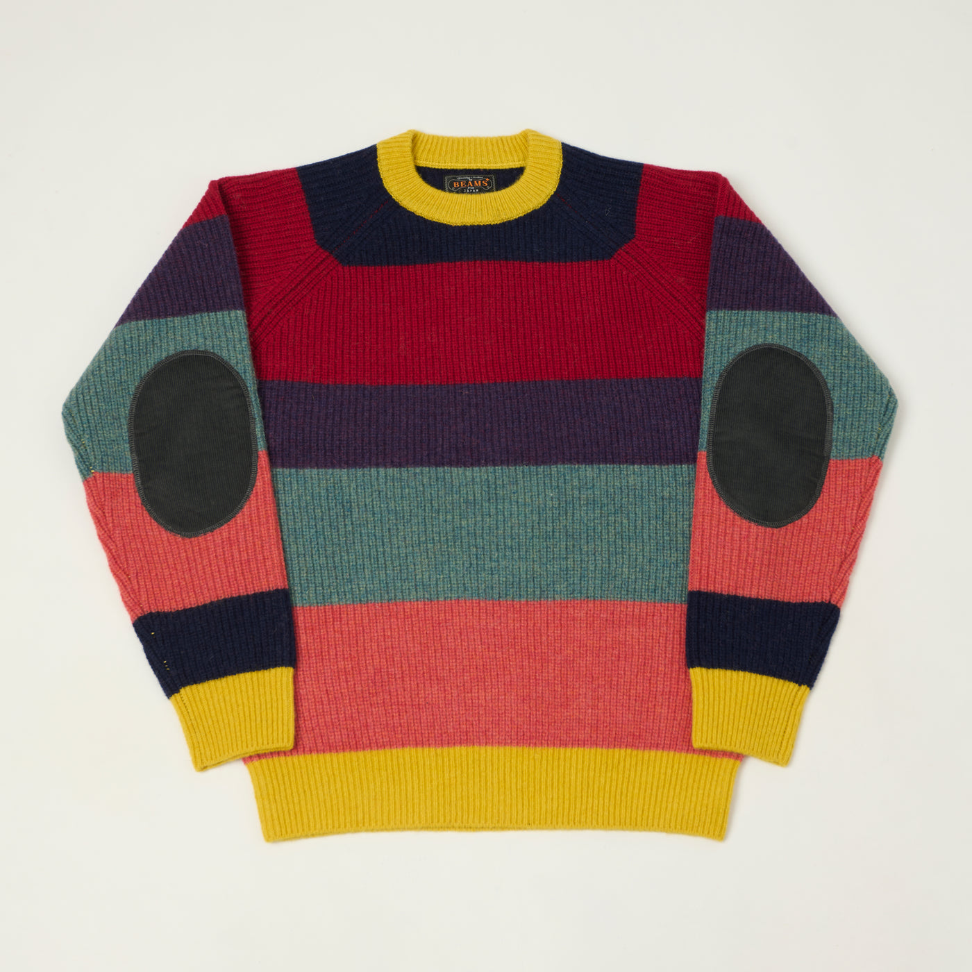 Beams Plus Multi Stripe Jumper - Yellow/Grey