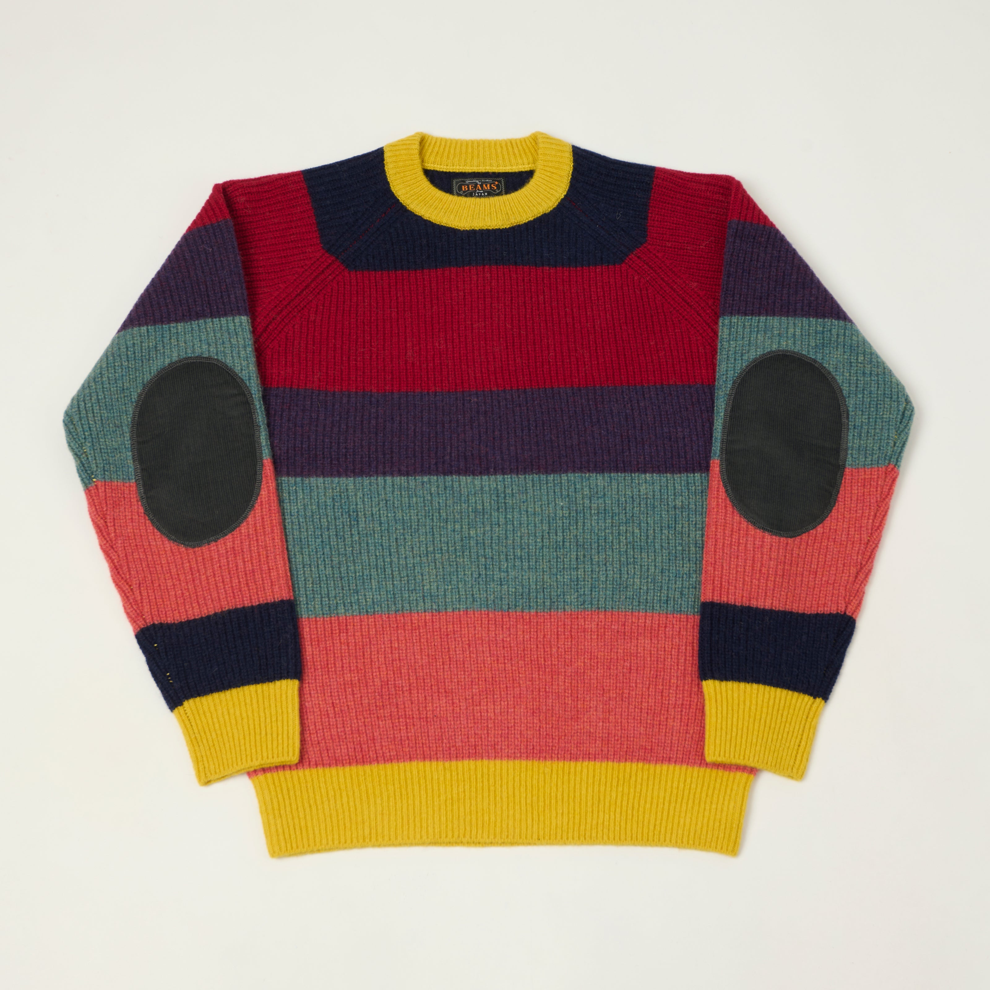 Beams Plus Multi Stripe Jumper - Yellow/Grey