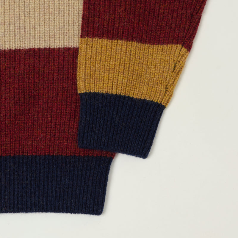 Beams Plus Multi Stripe Jumper - Brown/Multi