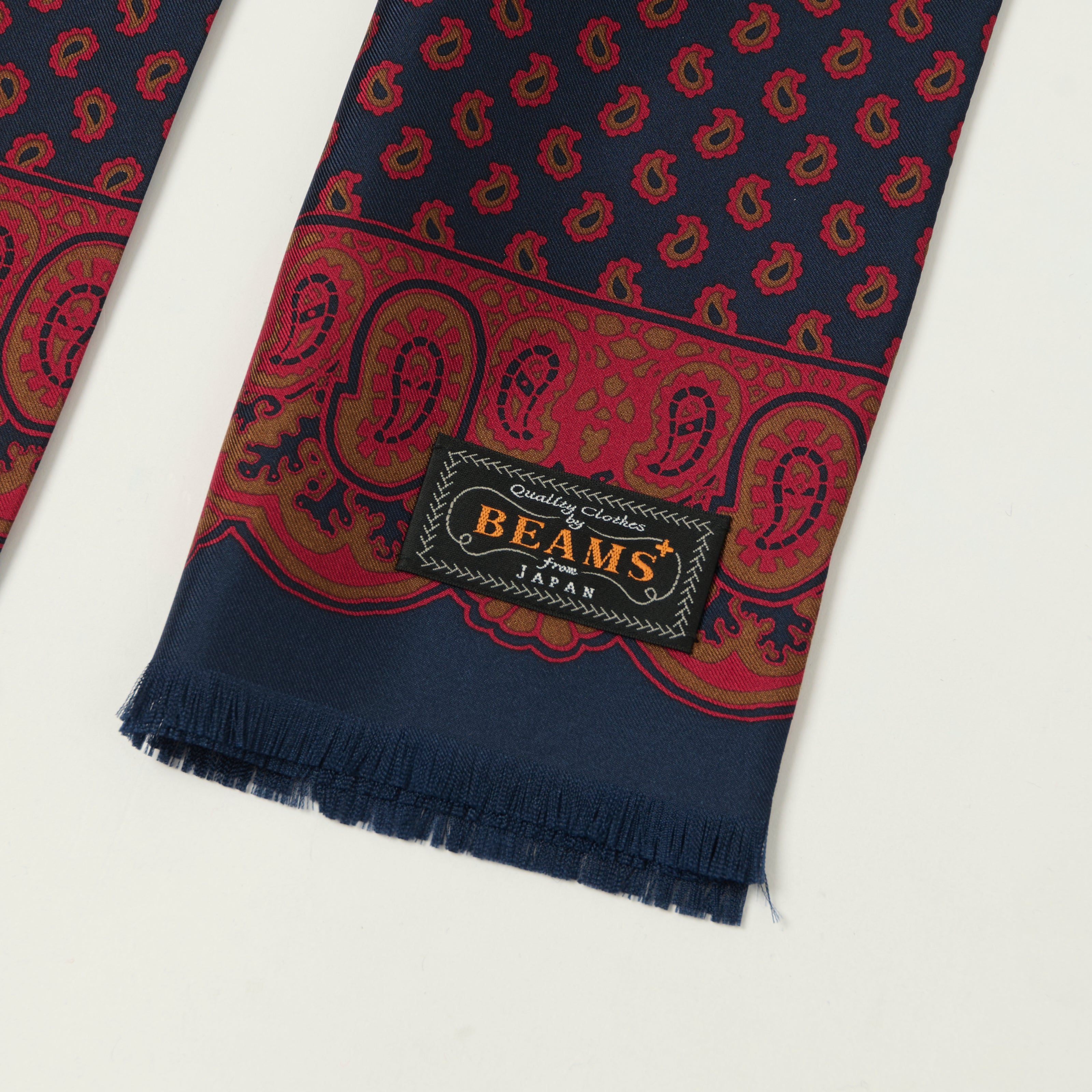 Beams Plus Geometric Print Silk Scarf - Navy