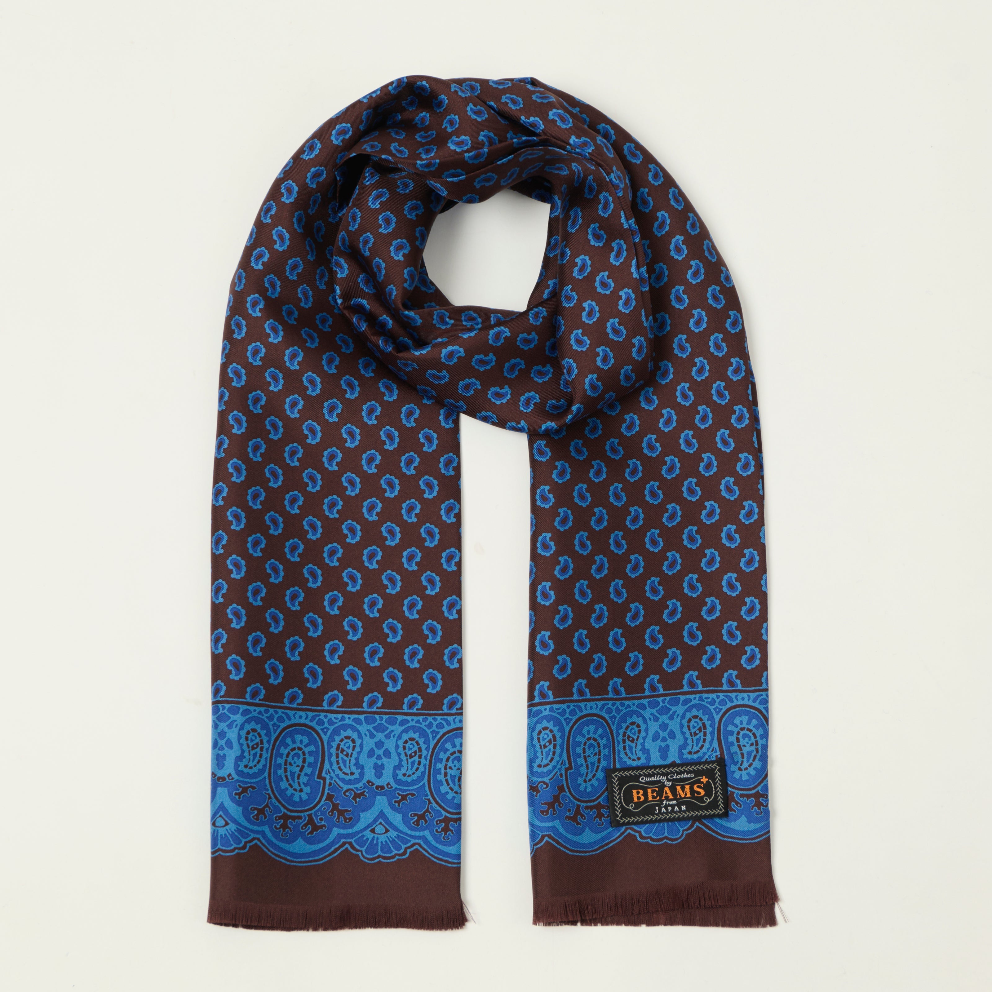 Beams Plus Geometric Print Silk Scarf - Brown