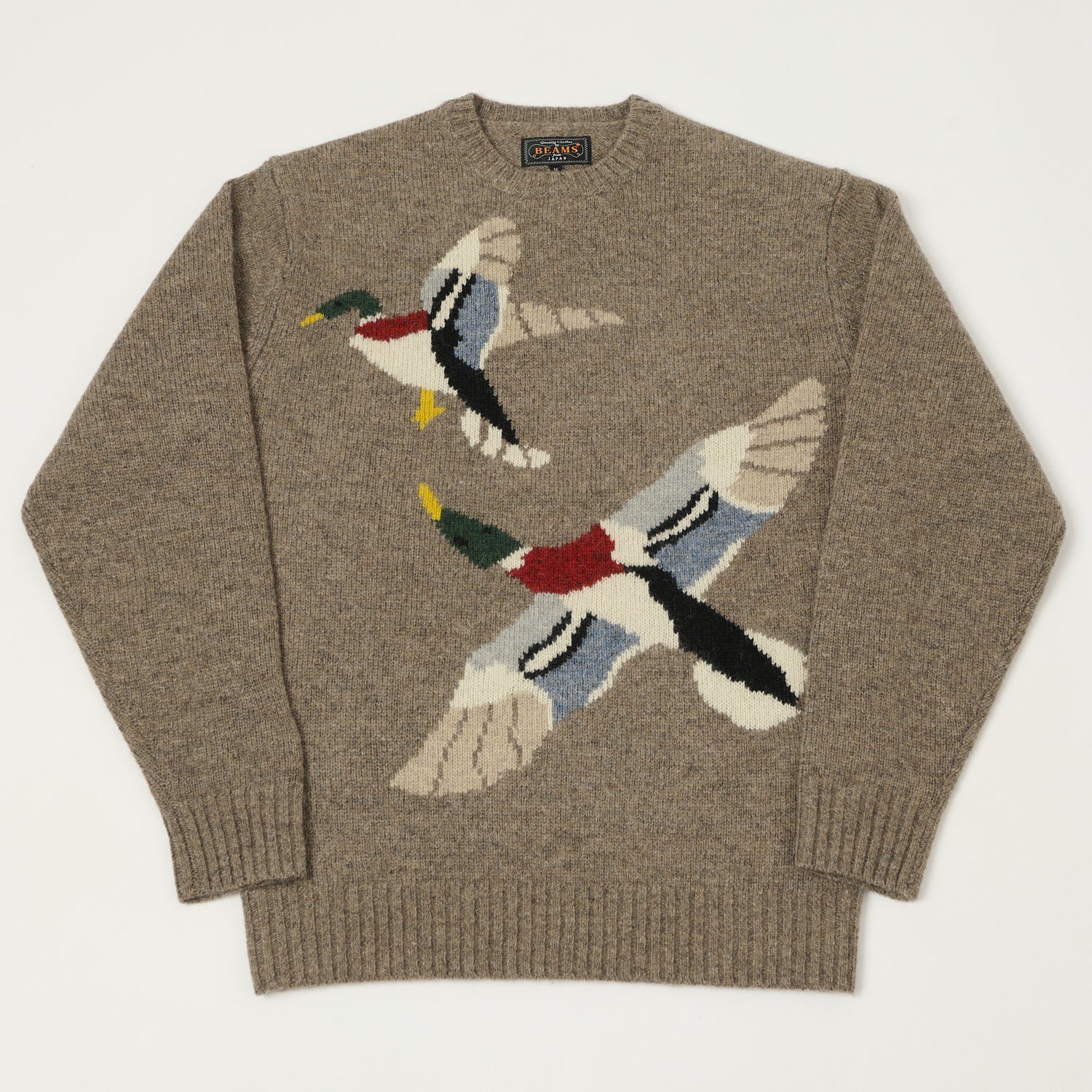 Beams Plus 'Intarsia' Mallard Knit Pullover - Beige