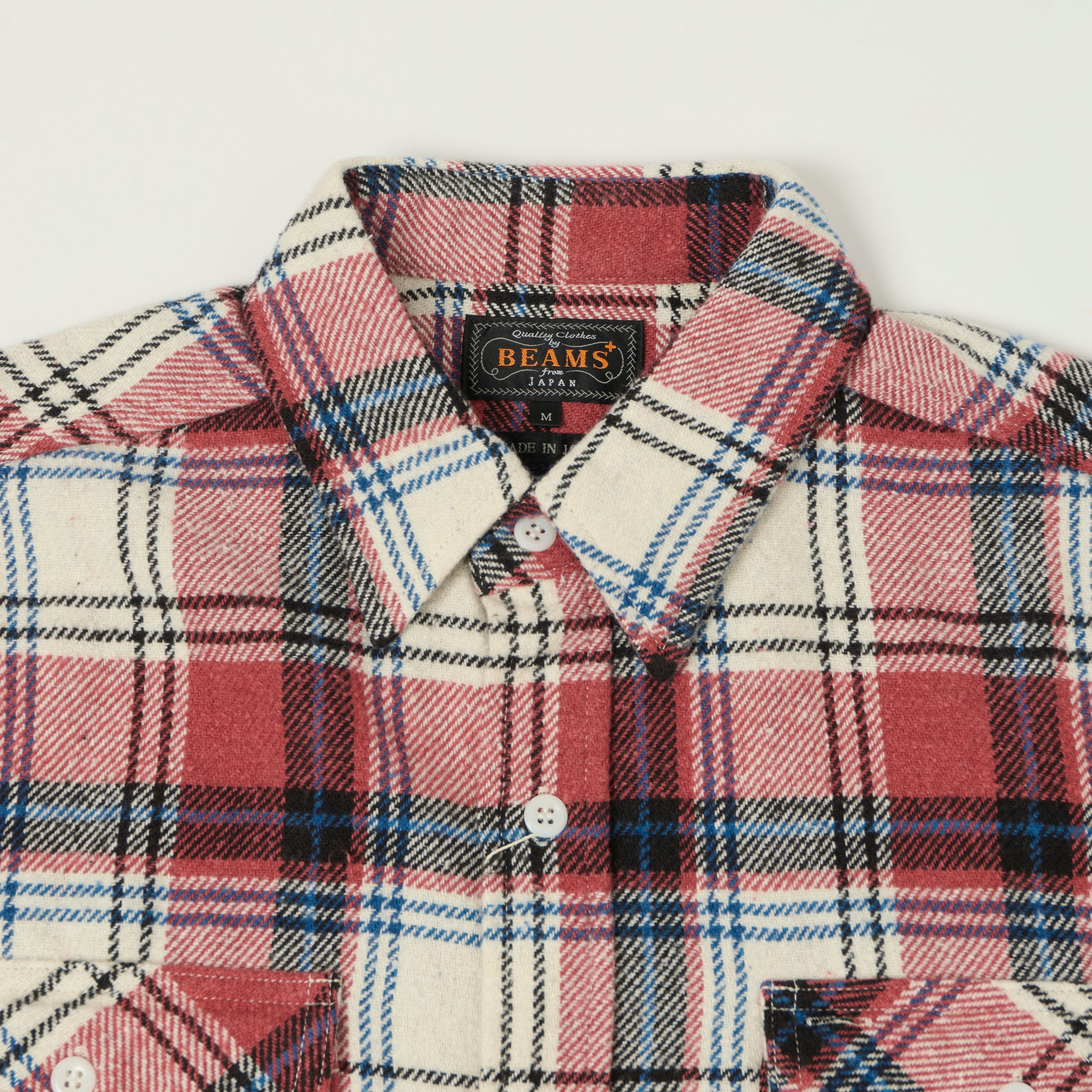 Beams Plus 'Jazz Nep' Plaid Flannel Shirt - Pink