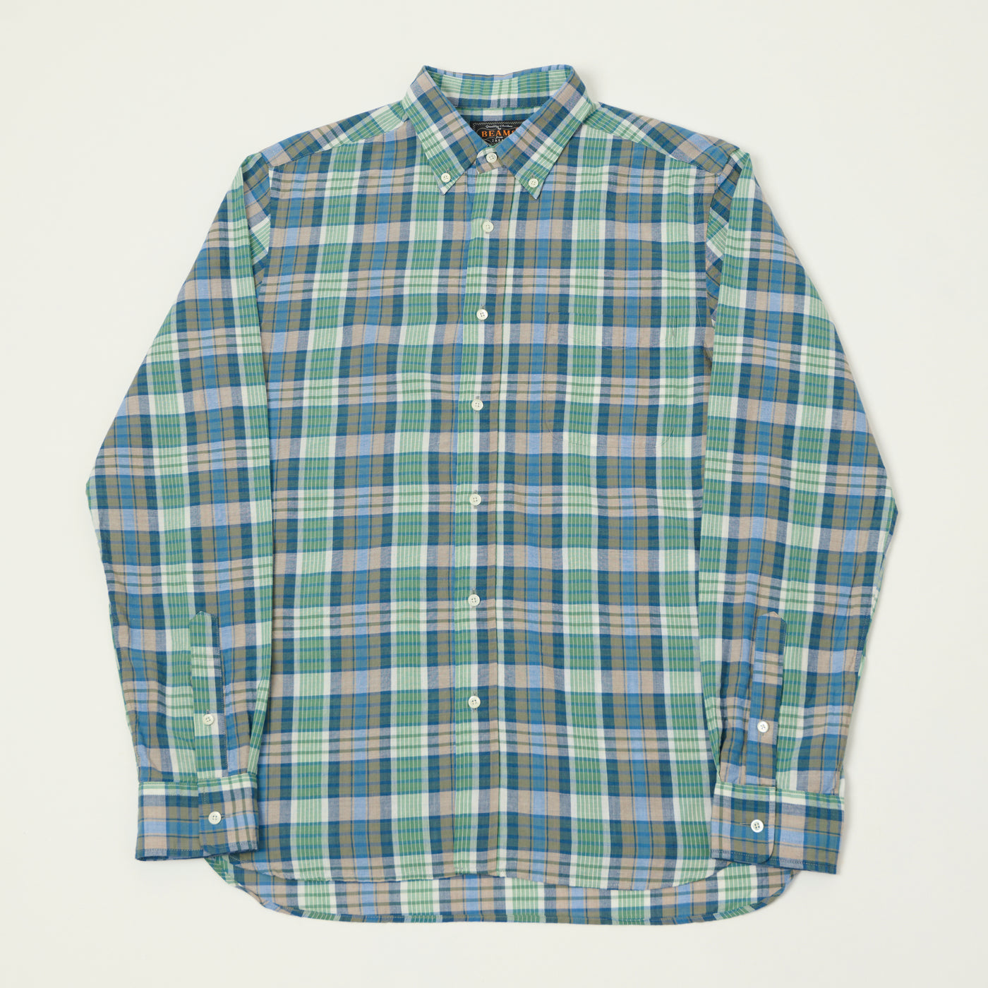 Beams Plus Madras Button Down Shirt - Blue