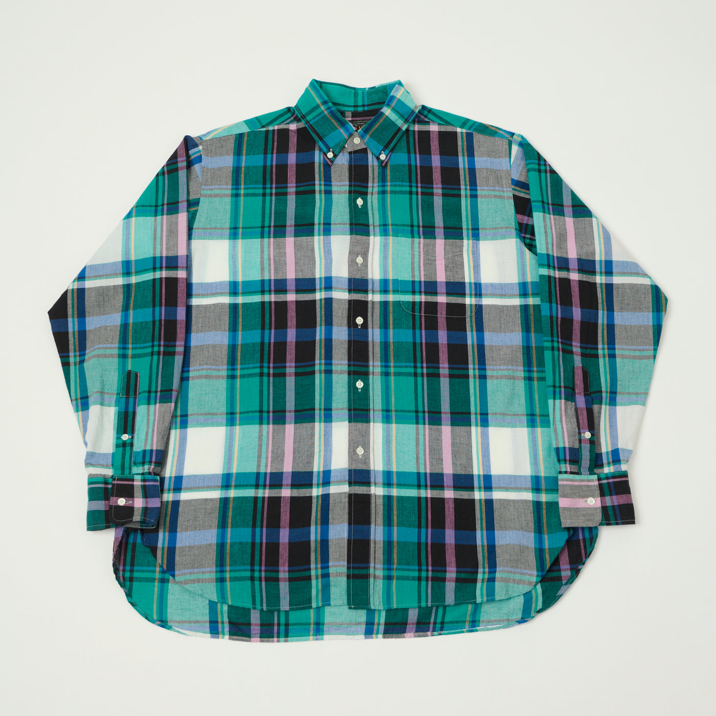 Beams Plus Madras Button Down Shirt - Green