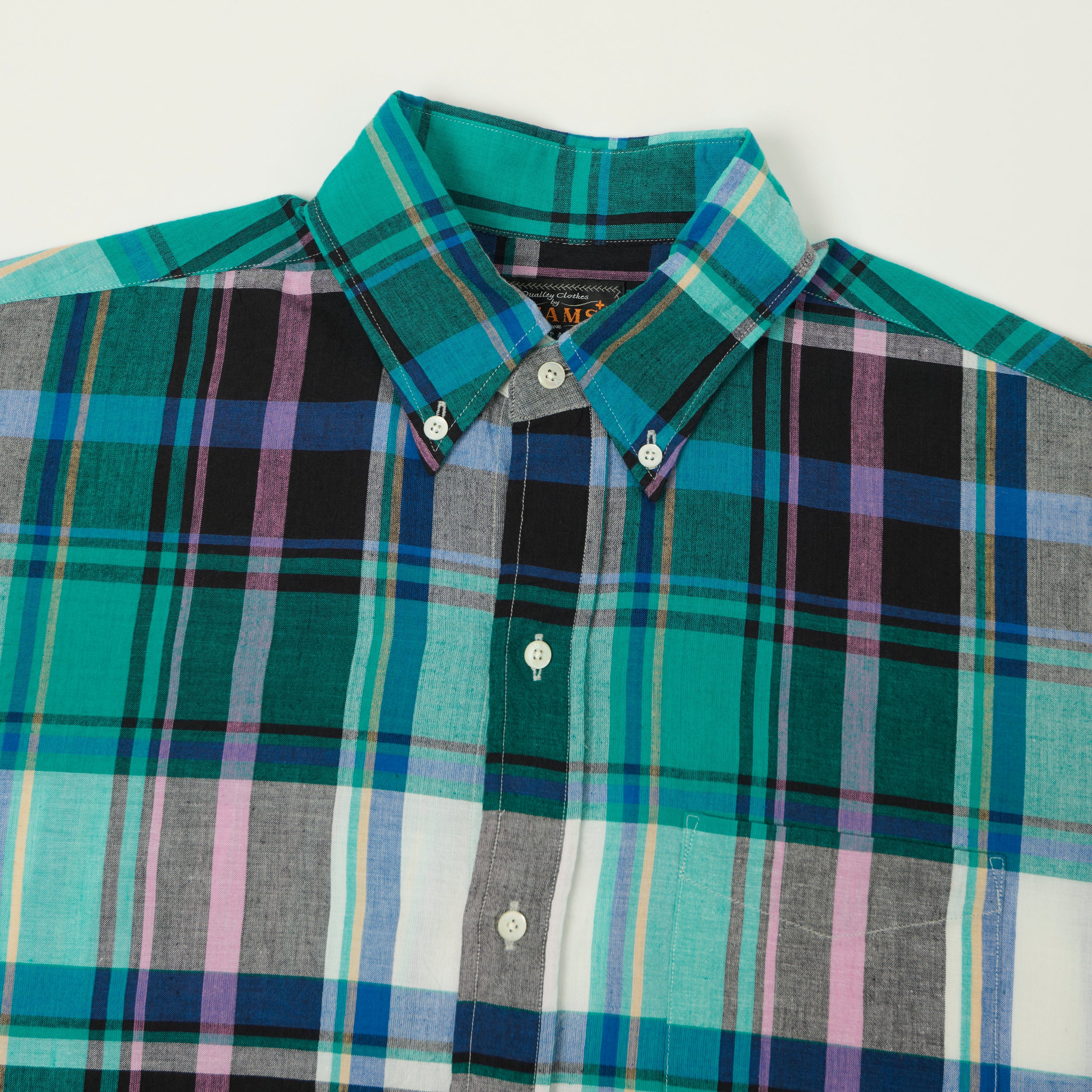 Beams Plus Madras Button Down Shirt - Green