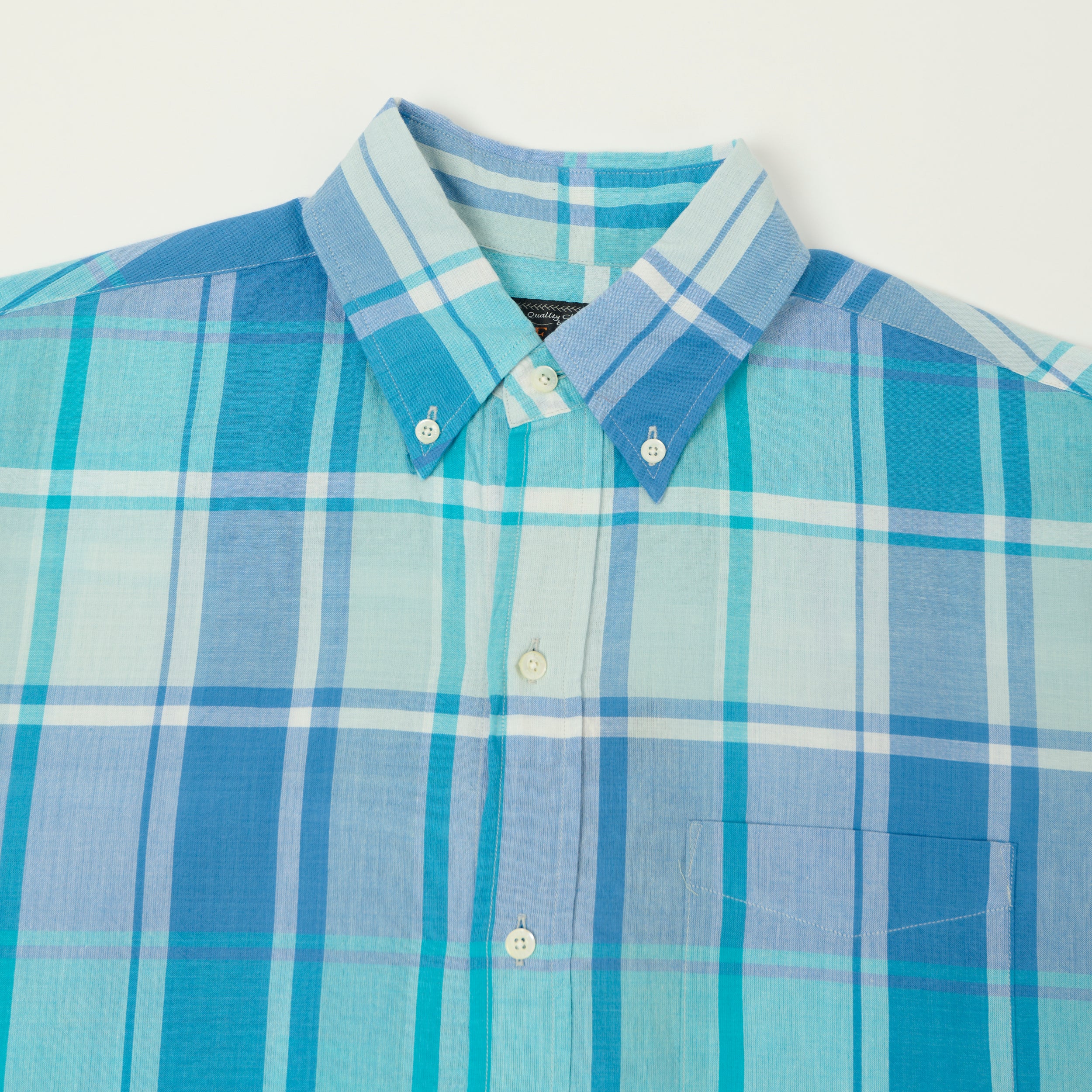 Beams Plus Madras Button Down Shirt - Light Blue