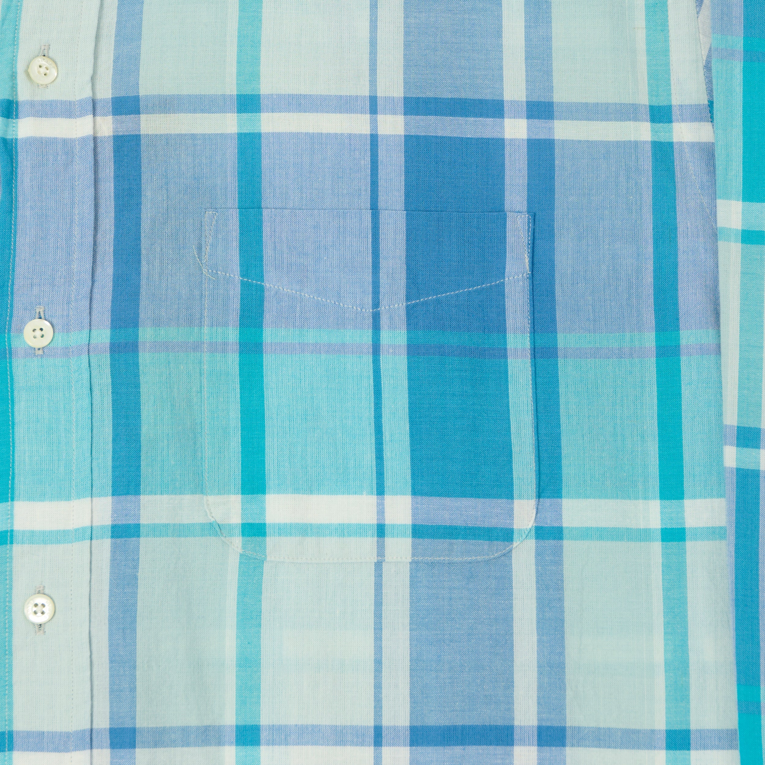 Beams Plus Madras Button Down Shirt - Light Blue