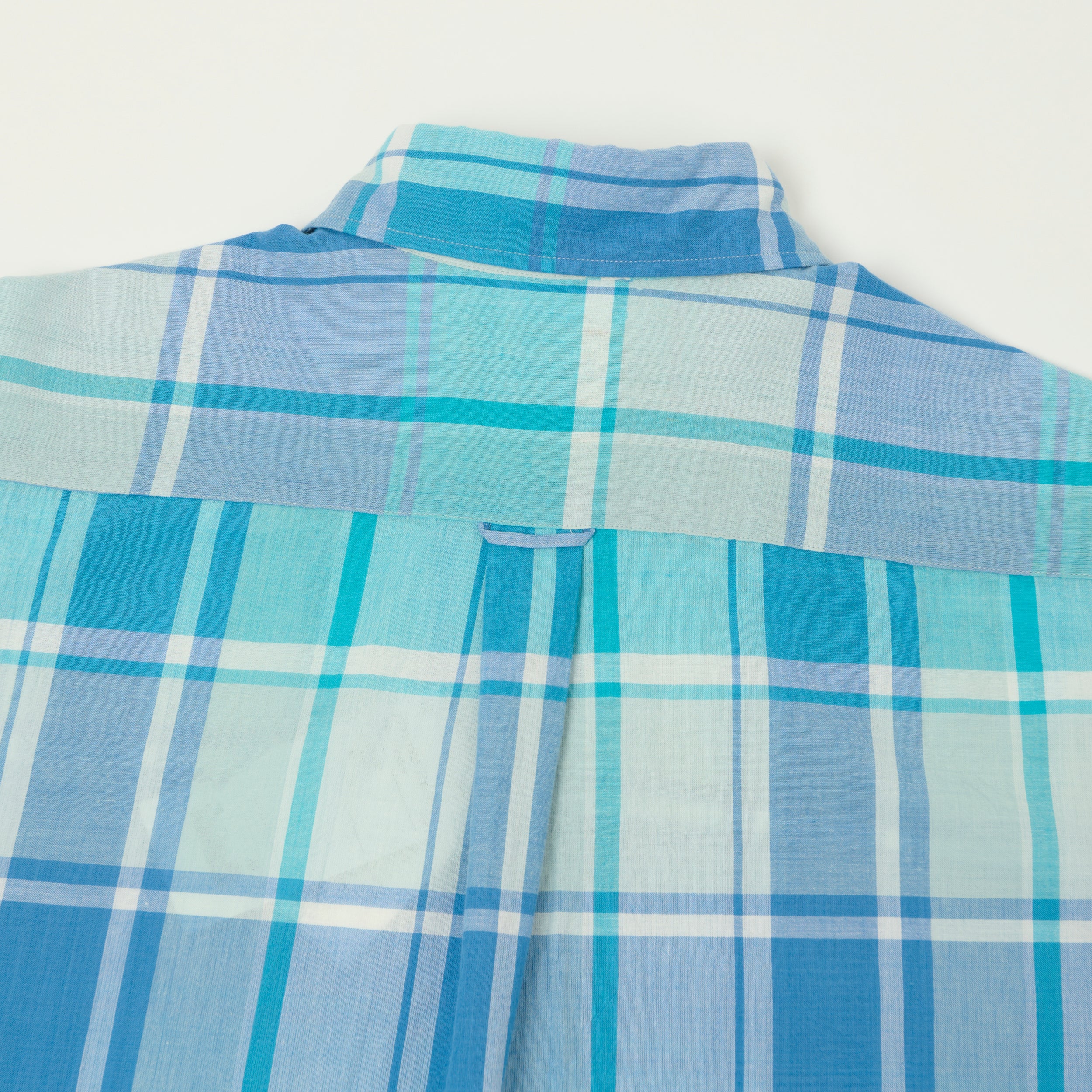 Beams Plus Madras Button Down Shirt - Light Blue