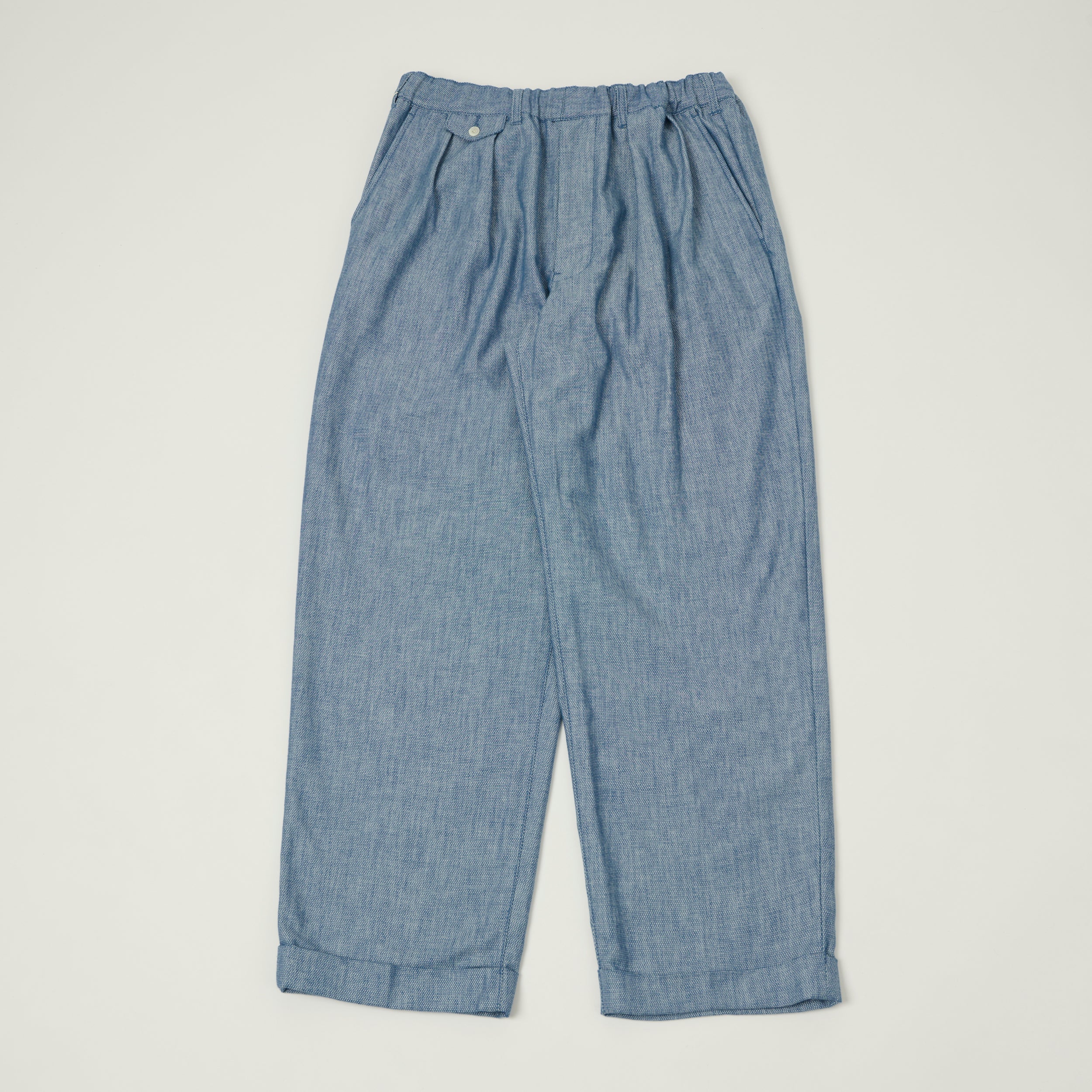 Beams Plus Low Tension Oxford Cloth Pleated Trousers - Light Indigo
