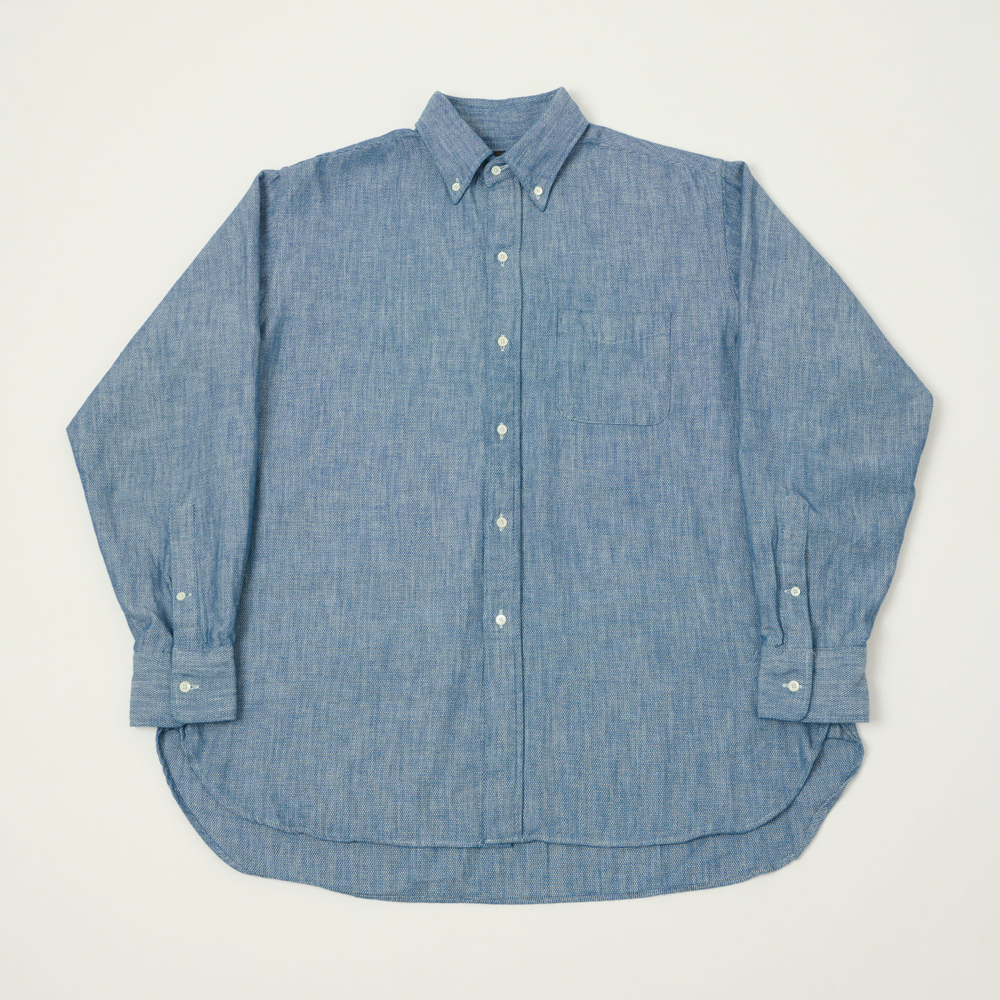 Beams Plus Low Tension Oxford Cloth Button Down Shirt - Light Indigo
