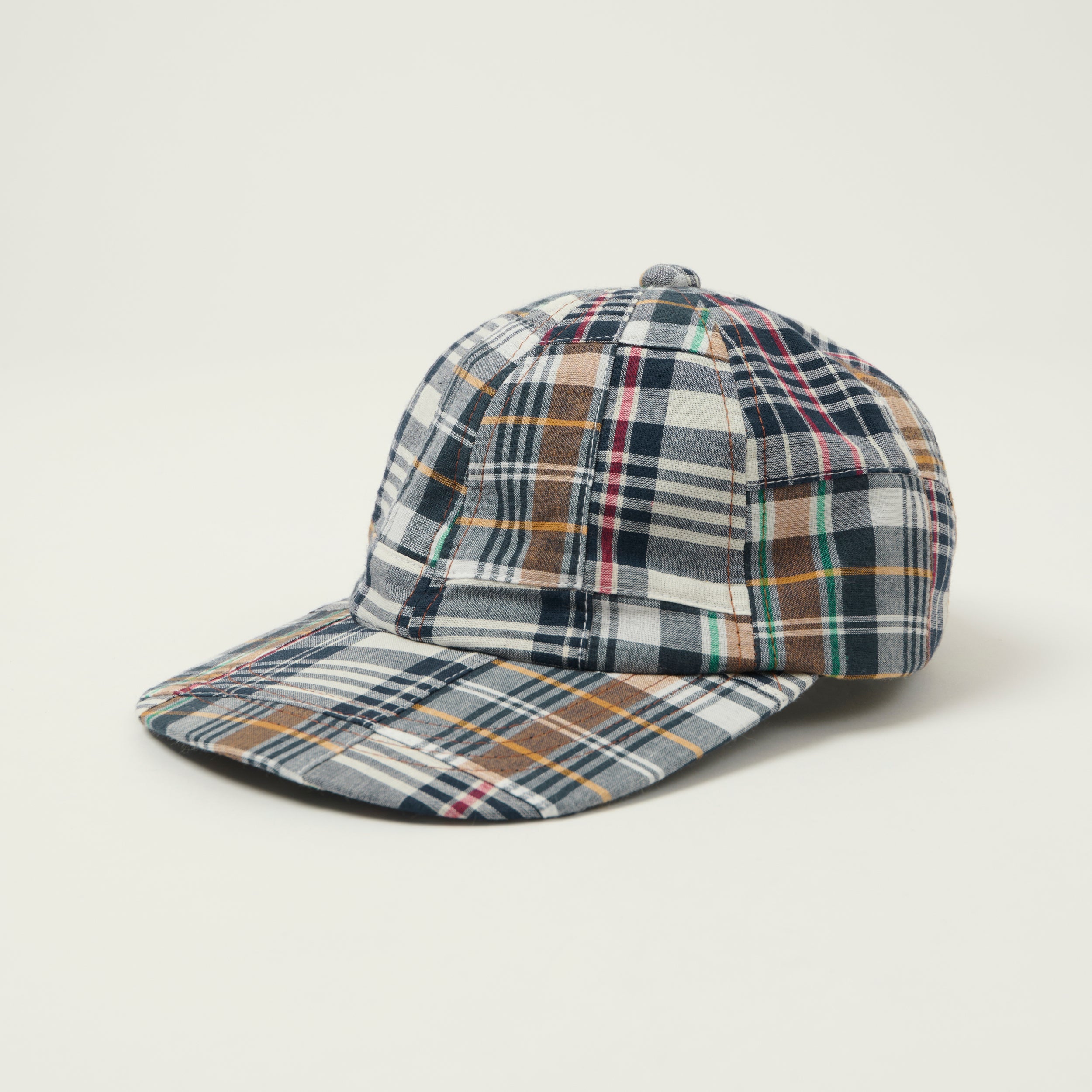 Beams Plus 6-Panel Patchwork Madras Baseball Cap - Navy