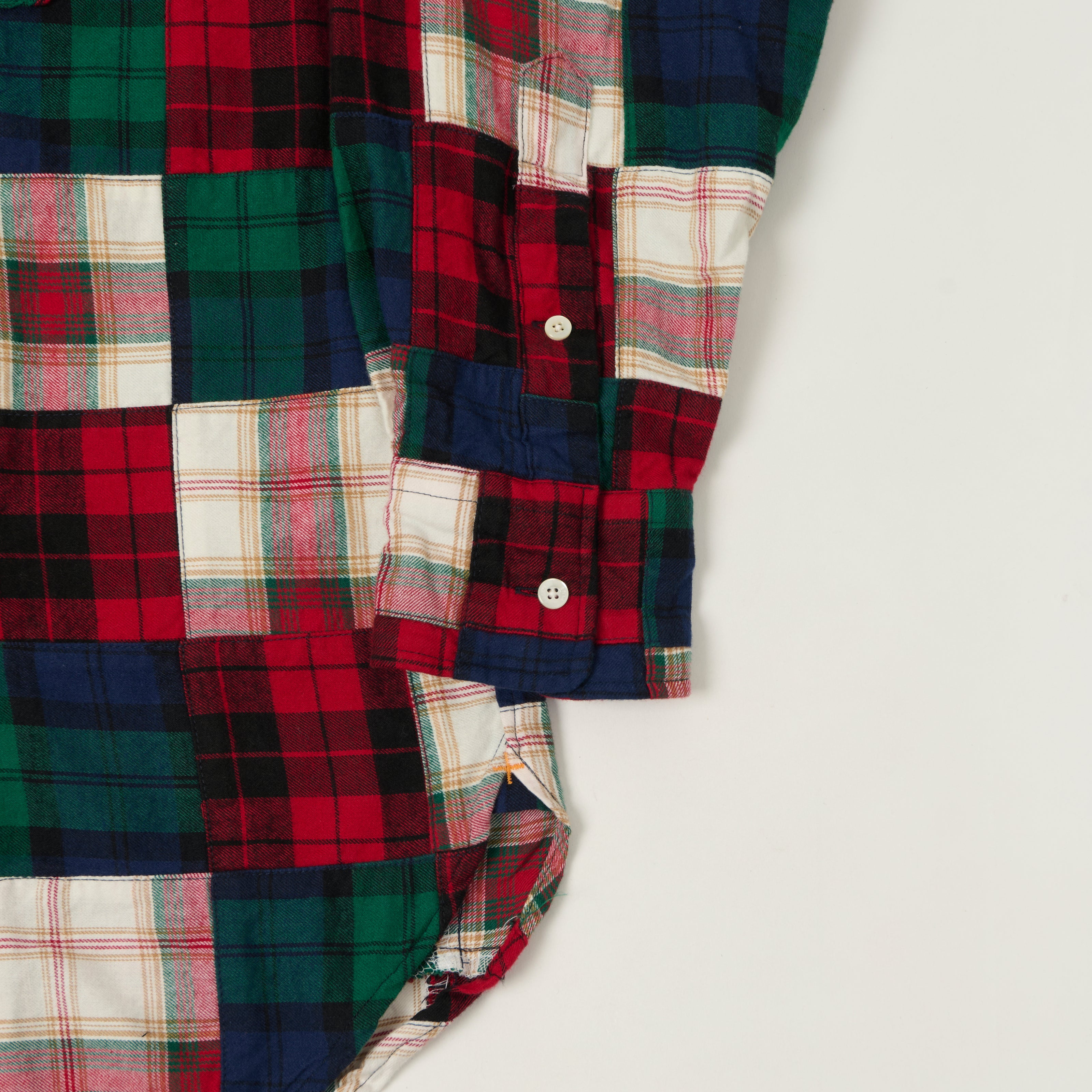 Beams Plus Patchwork Plaid Button Down Shirt - Red/Green