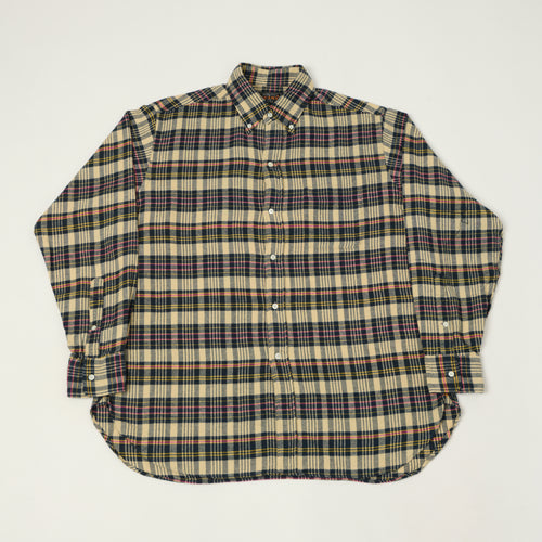 Beams Plus Button Down Plaid Shirt - Beige