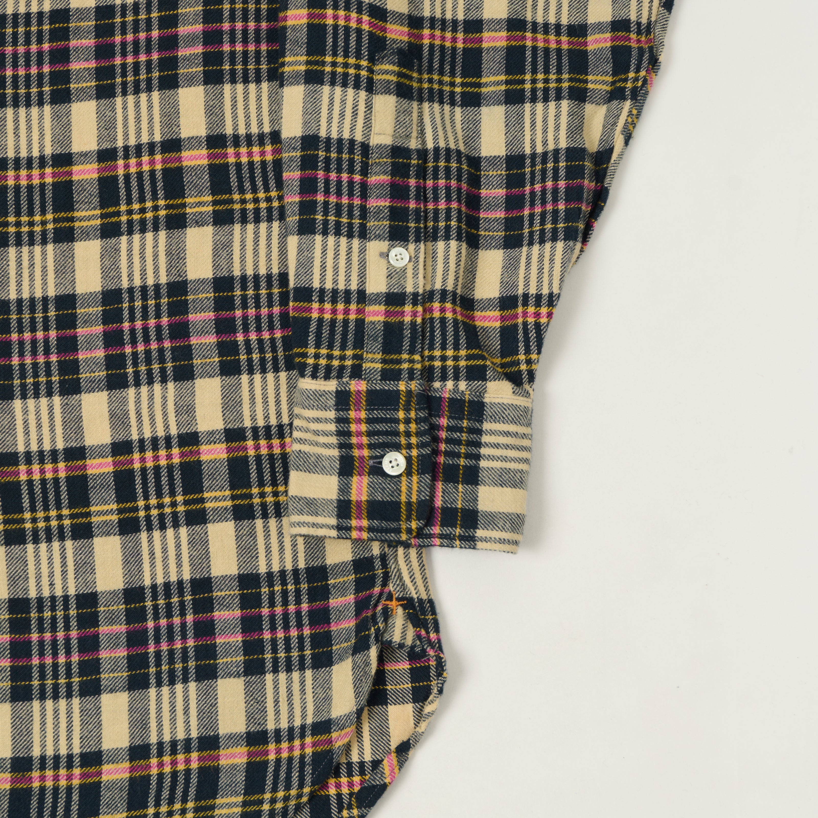 Beams Plus Button Down Plaid Shirt - Beige