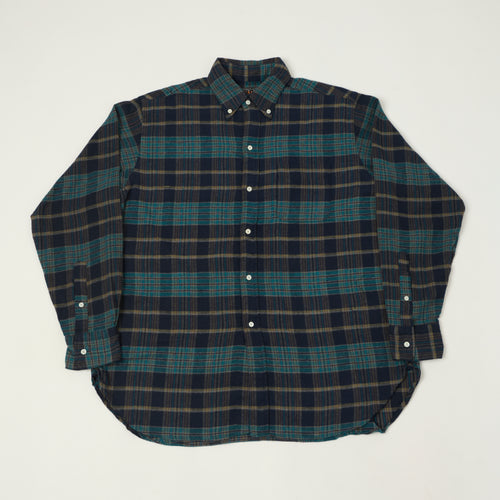 Beams Plus Button Down Plaid Shirt - Blue