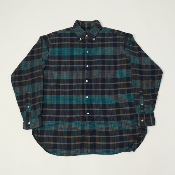 Beams Plus Button Down Plaid Shirt - Blue
