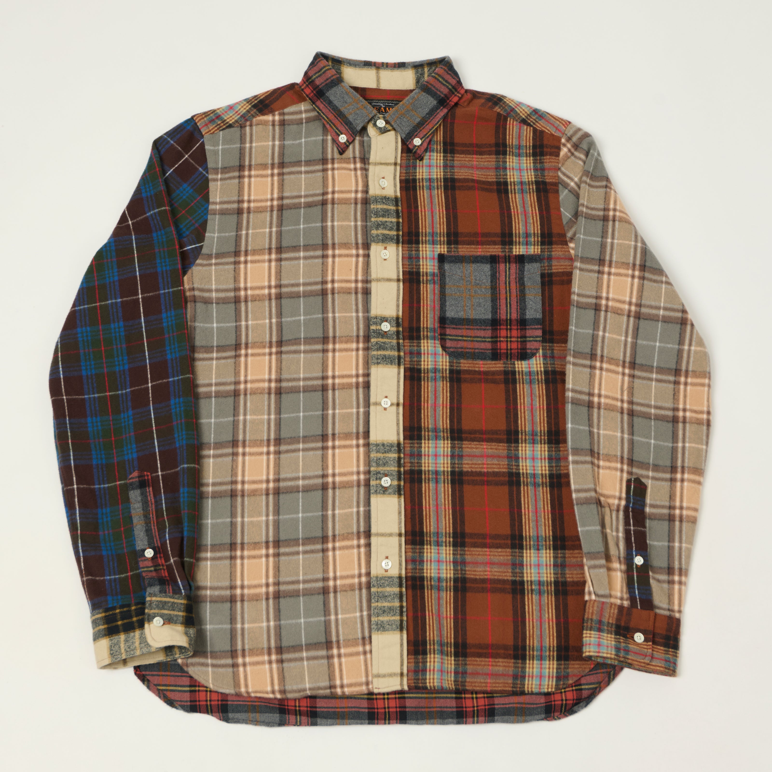 Beams Plus Button Down Multi Plaid Shirt - Brown