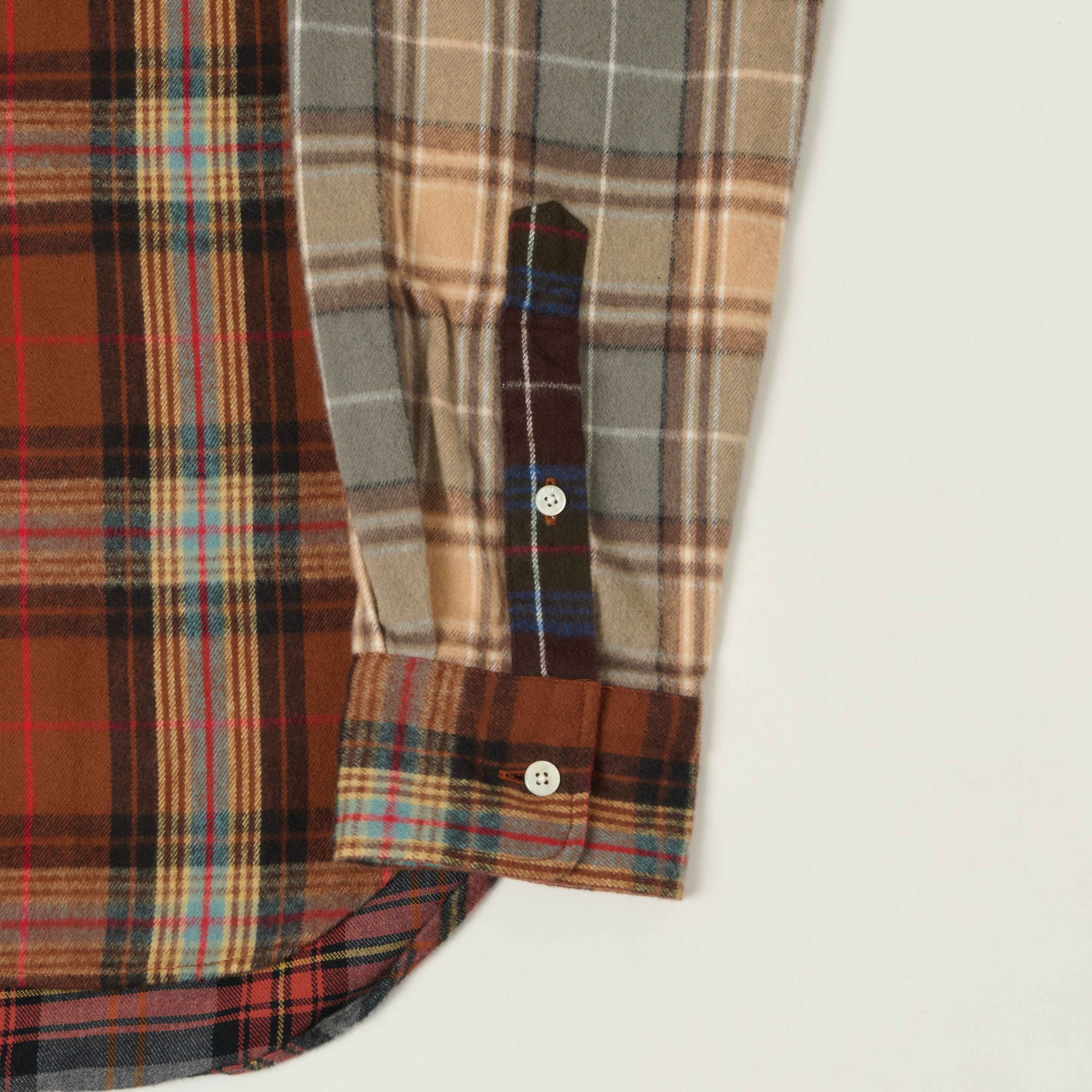 Beams Plus Button Down Multi Plaid Shirt - Brown