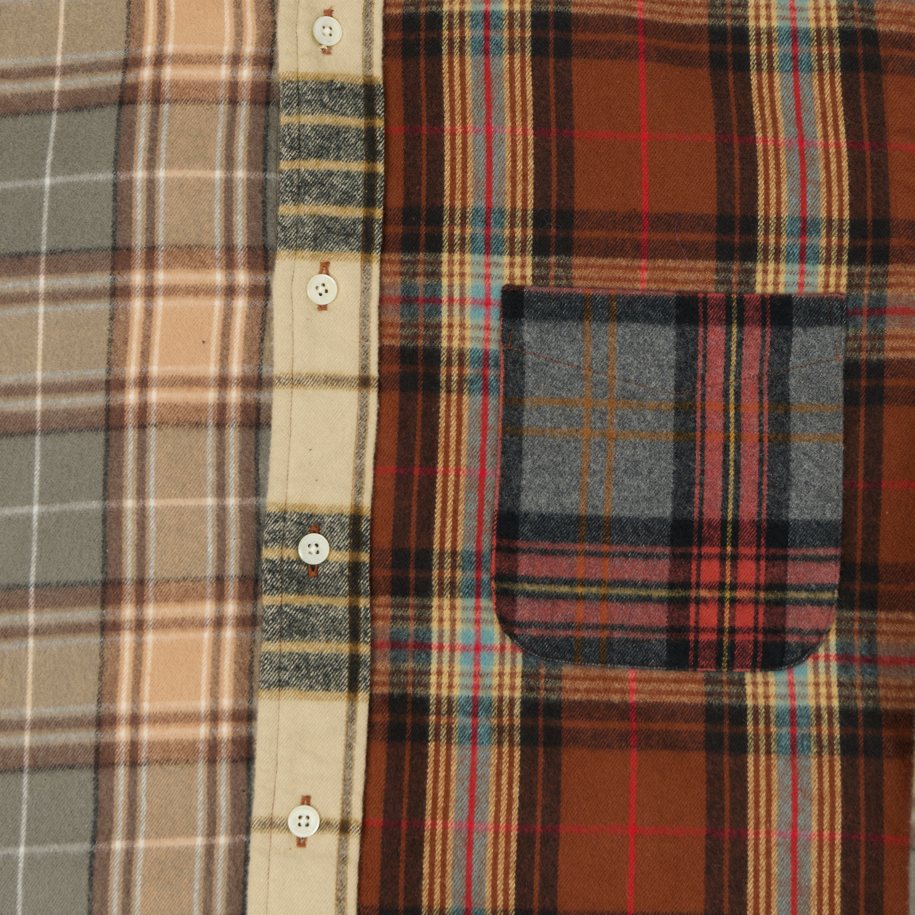 Beams Plus Button Down Multi Plaid Shirt - Brown