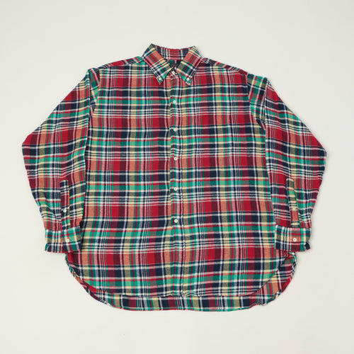 Beams Plus Button Down Plaid Shirt - Red