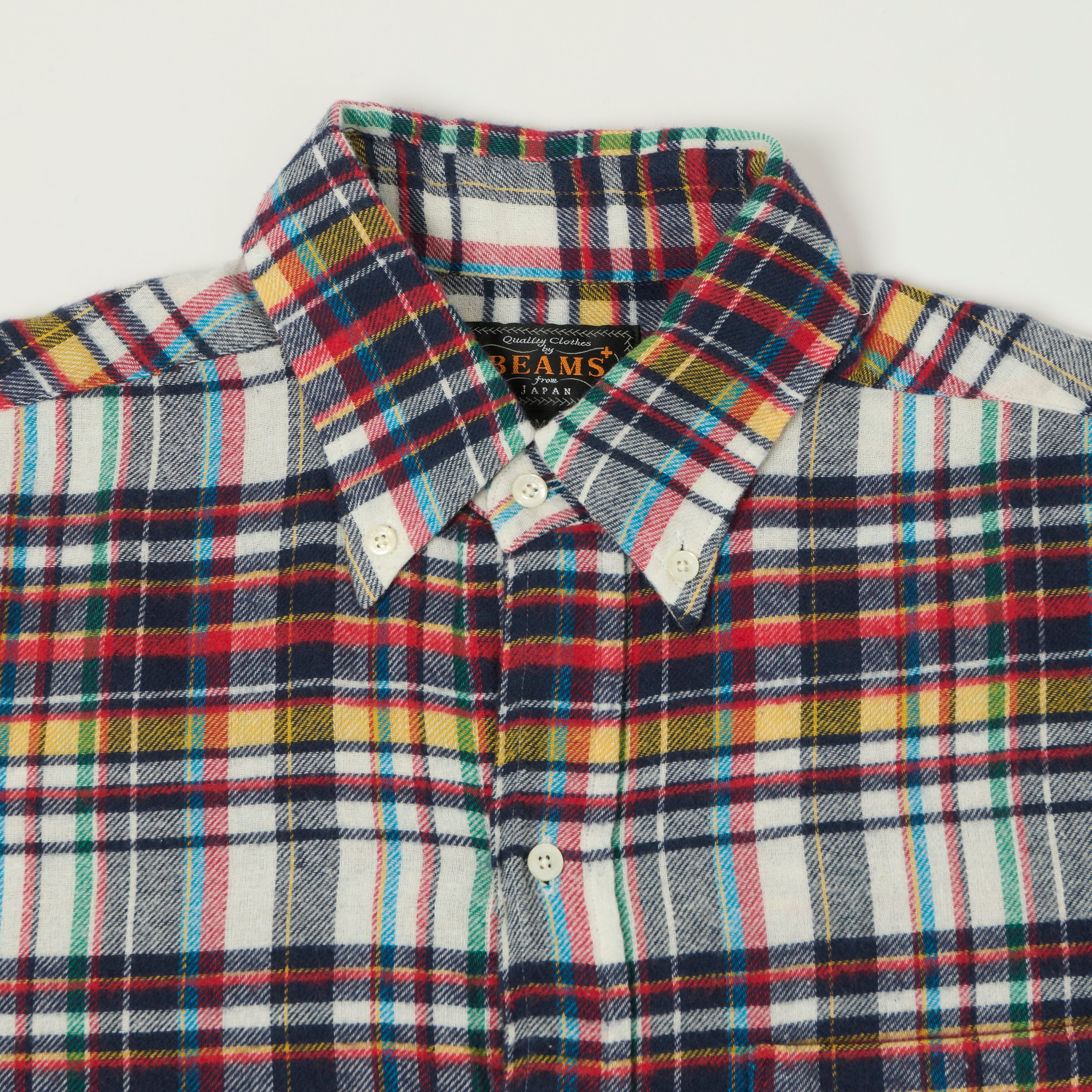 Beams Plus Button Down Plaid Shirt - White/Multi