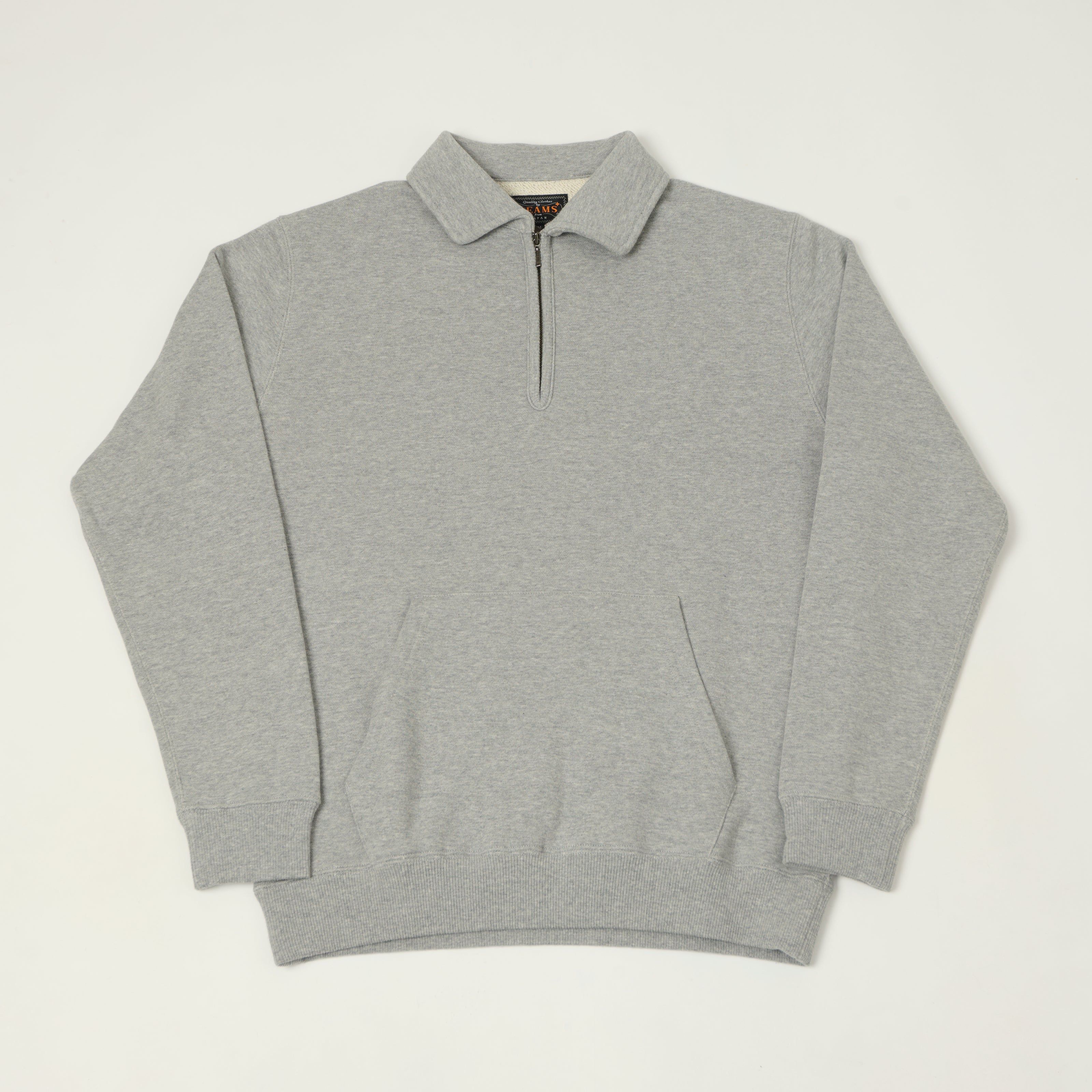 Beams Plus Quarter Zip Sweatshirt - Grey Melange