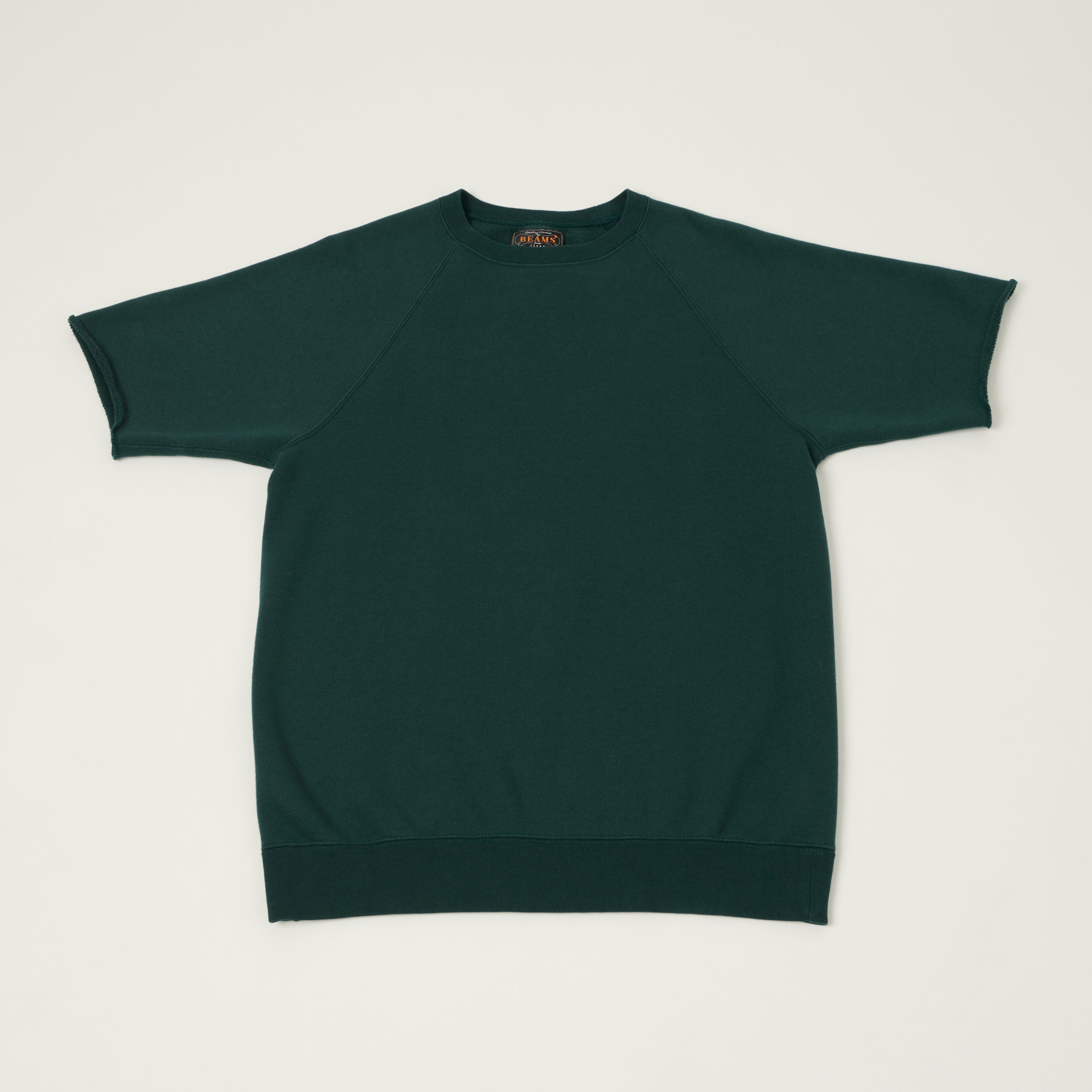 Beams Plus Cut Off Sleeve Raglan Sweatshirt - Dark Green