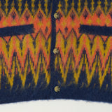 Beams Plus Brushed Mohair Shaggy Jacquard Cardigan - Navy/Multi