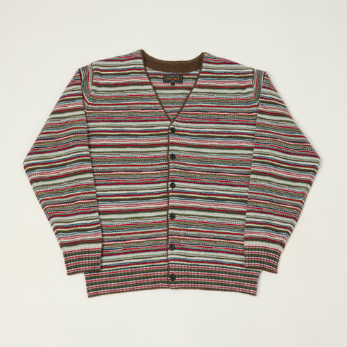 Beams Plus Jacquard Knit Stripe Cardigan - Red
