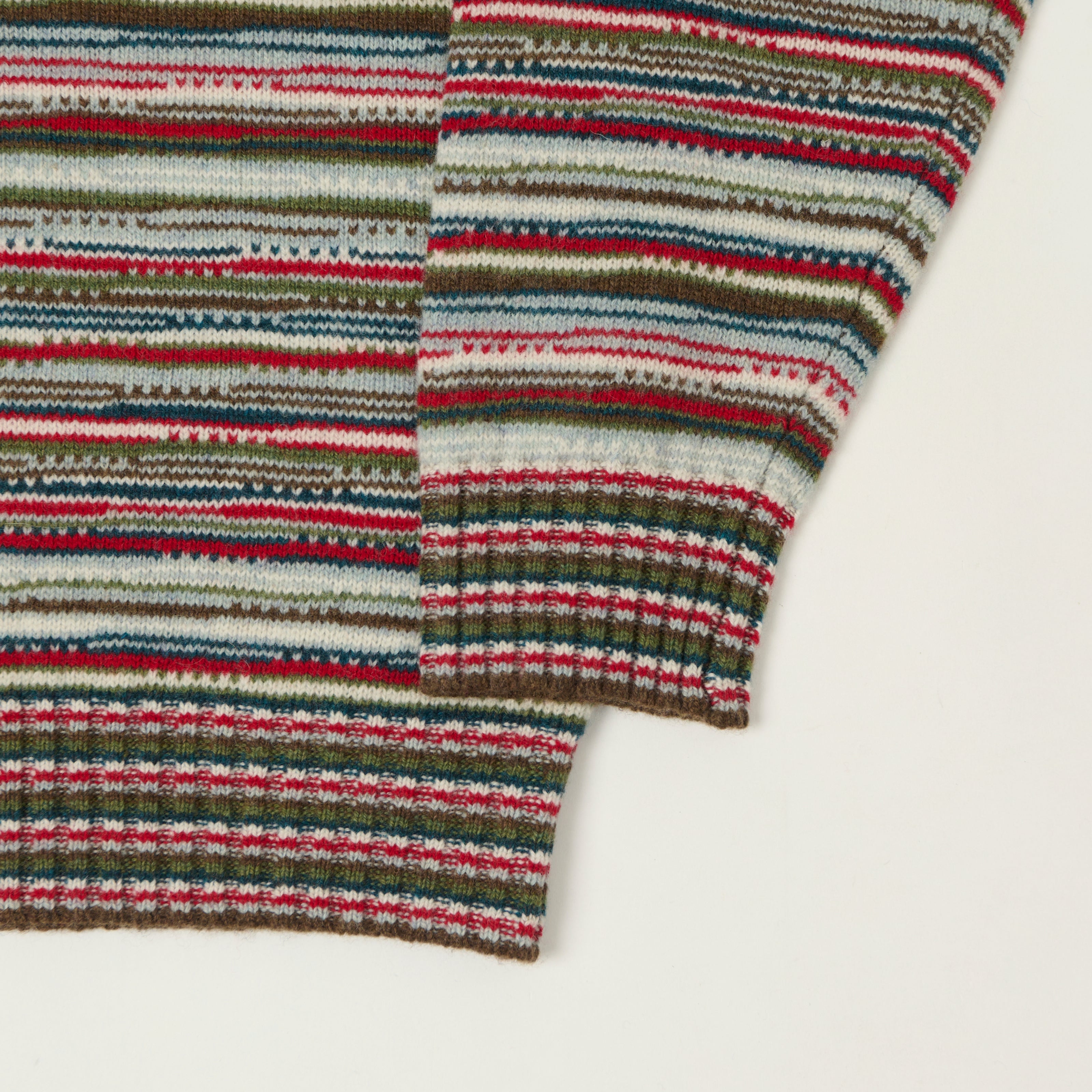 Beams Plus Jacquard Knit Stripe Cardigan - Red