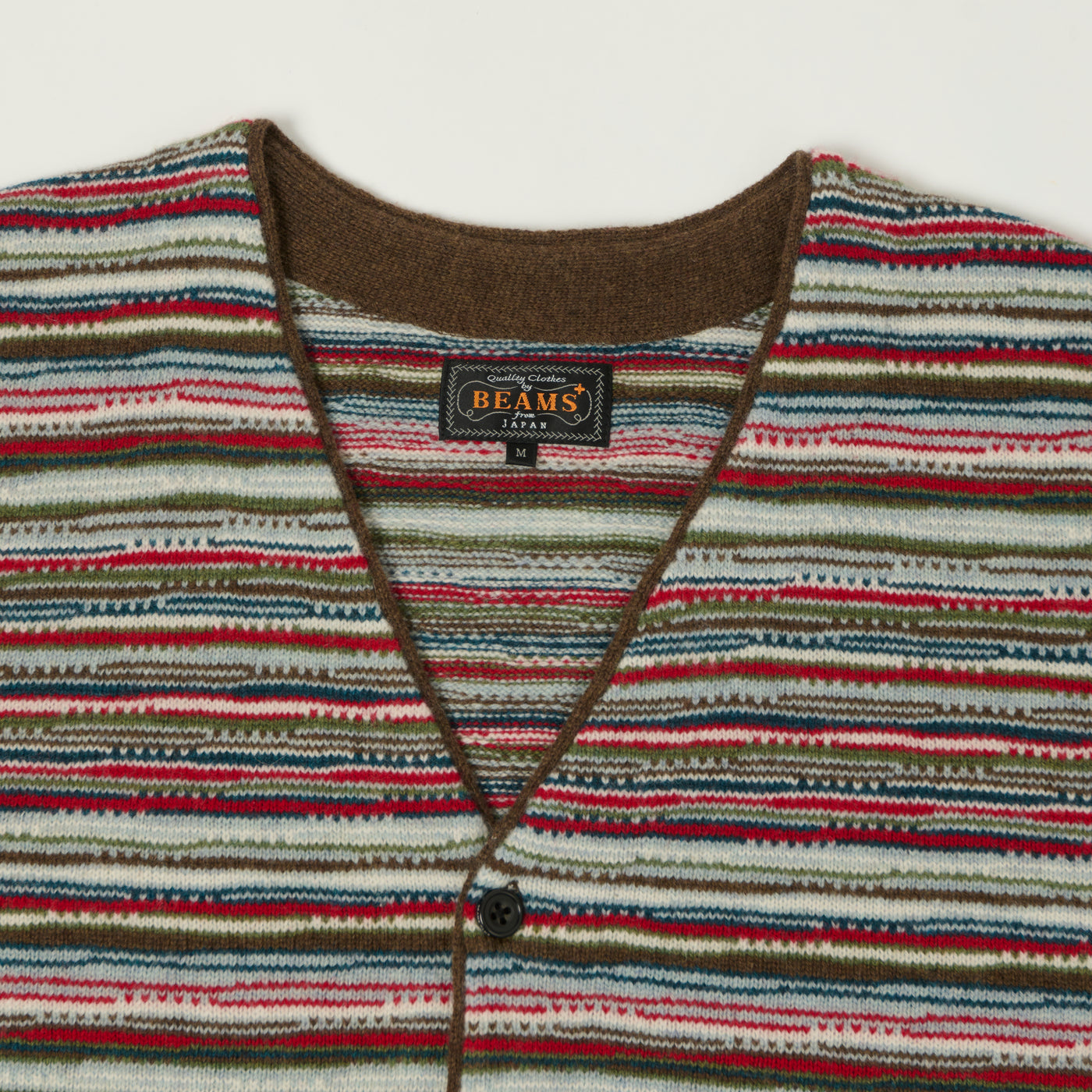 Beams Plus Jacquard Knit Stripe Cardigan - Red