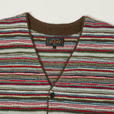 Beams Plus Jacquard Knit Stripe Cardigan - Red