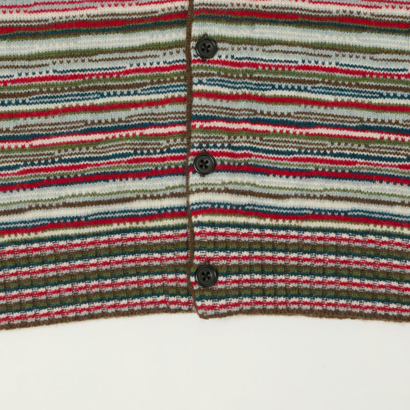 Beams Plus Jacquard Knit Stripe Cardigan - Red