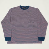 Beams Plus Long Sleeve Stripe Pocket T-Shirt - Indigo/Red
