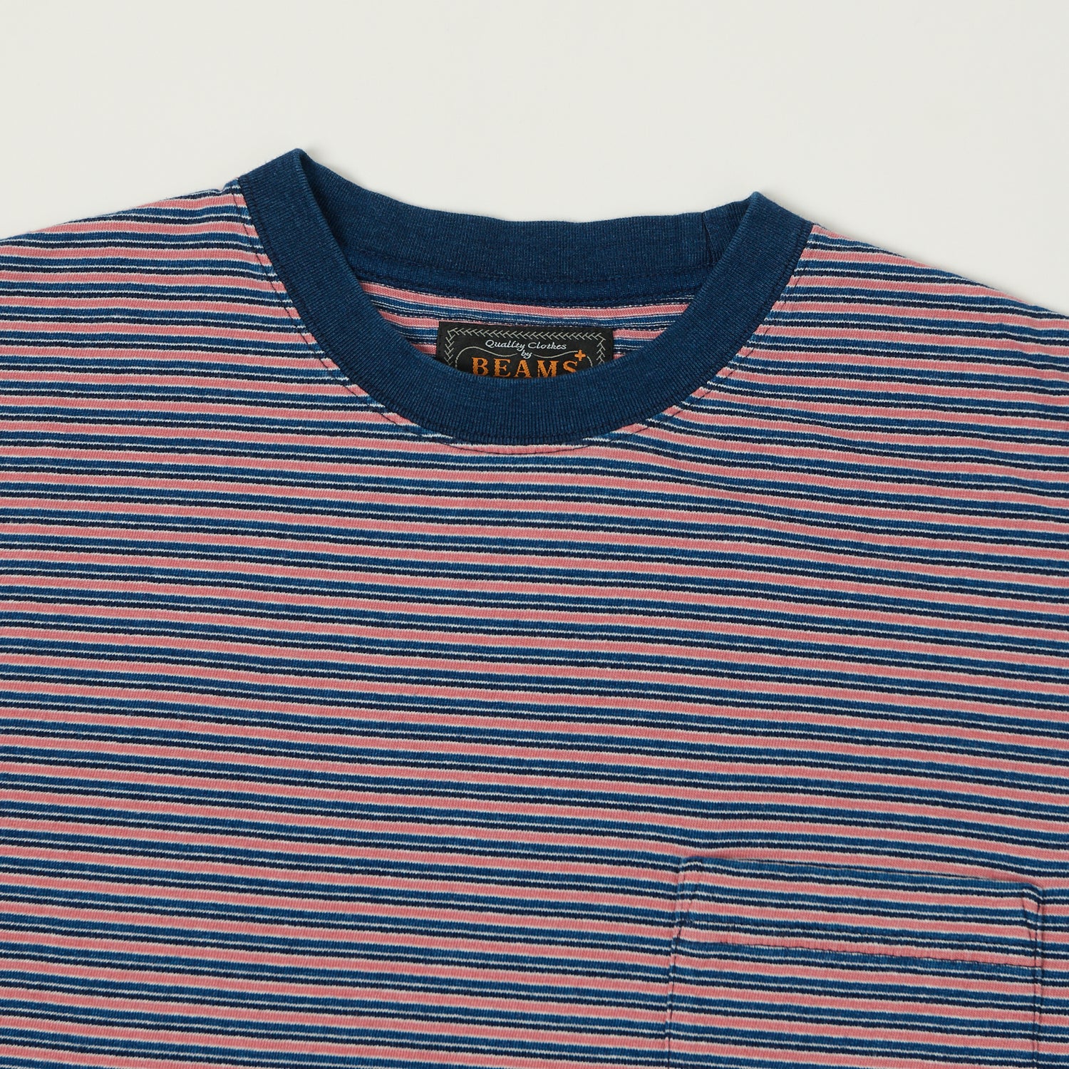 Beams Plus Long Sleeve Stripe Pocket T-Shirt - Indigo/Red