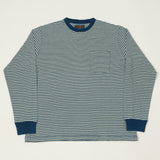 Beams Plus Long Sleeve Stripe Pocket T-Shirt - Indigo/Off White