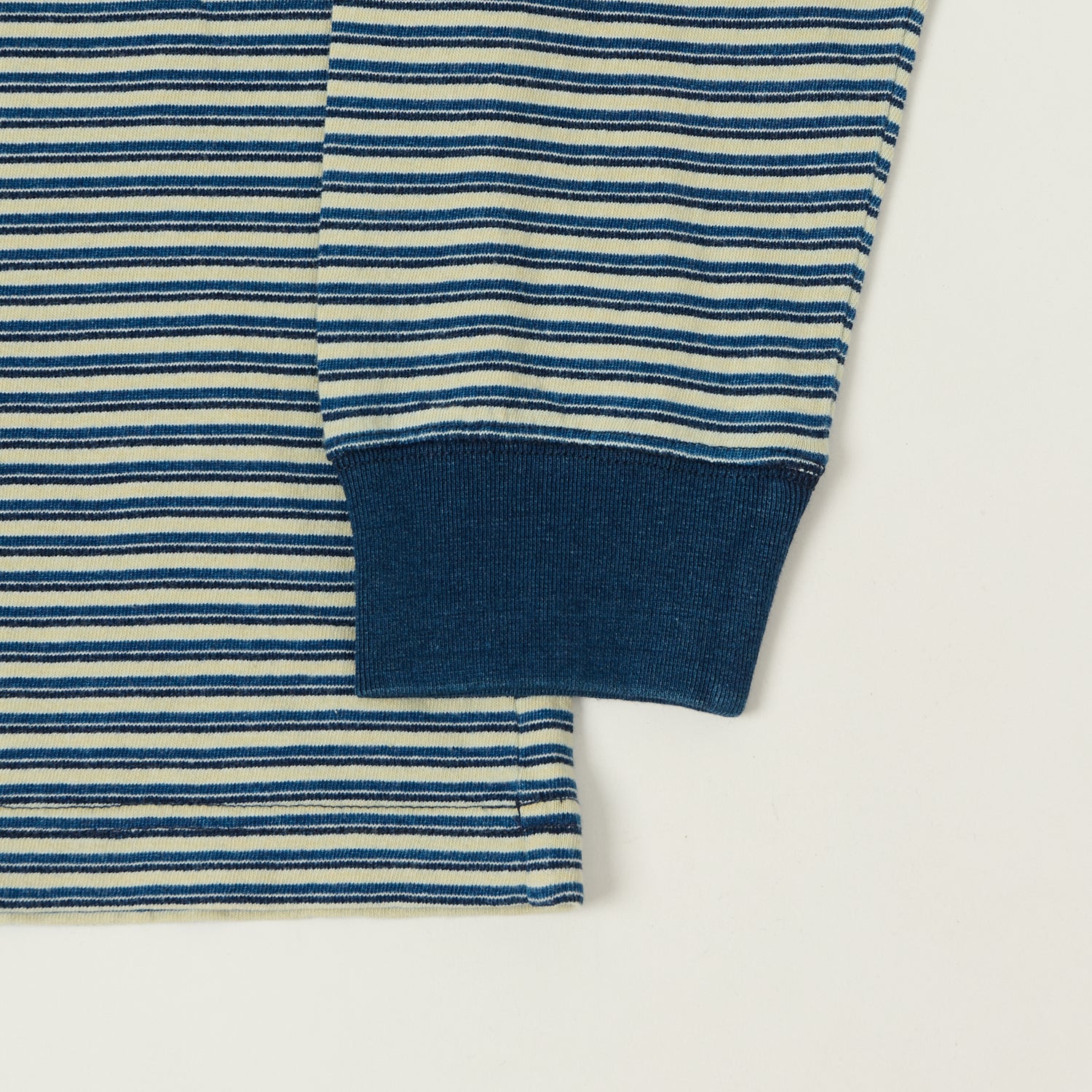 Beams Plus Long Sleeve Stripe Pocket T-Shirt - Indigo/Off White