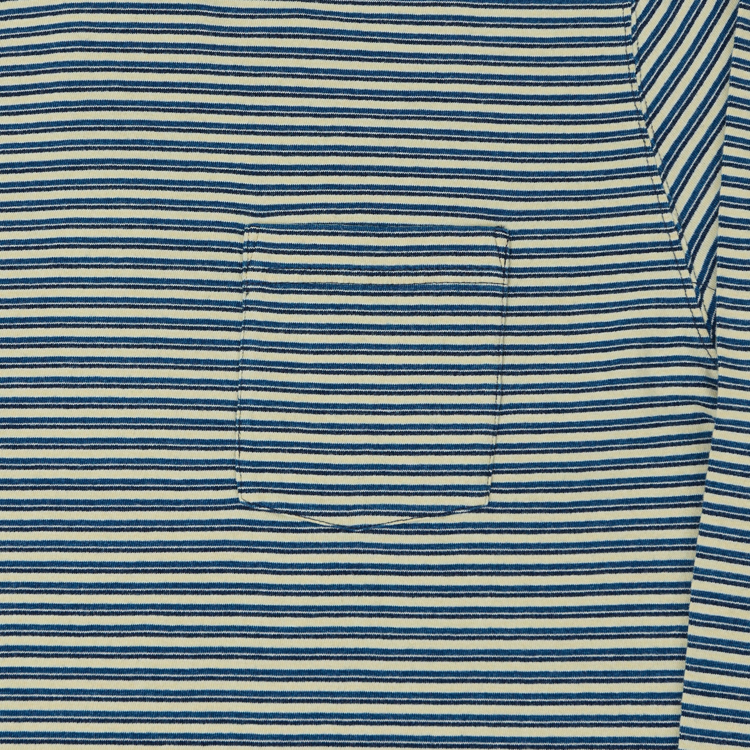 Beams Plus Long Sleeve Stripe Pocket T-Shirt - Indigo/Off White