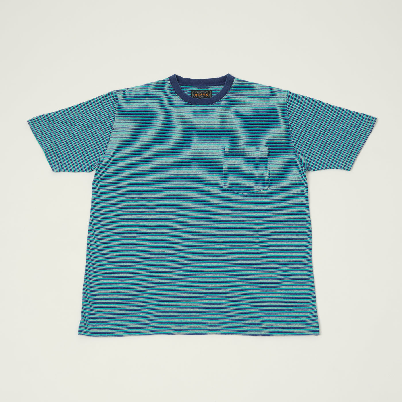Beams Plus Stripe Pocket T-Shirt - Green/Blue