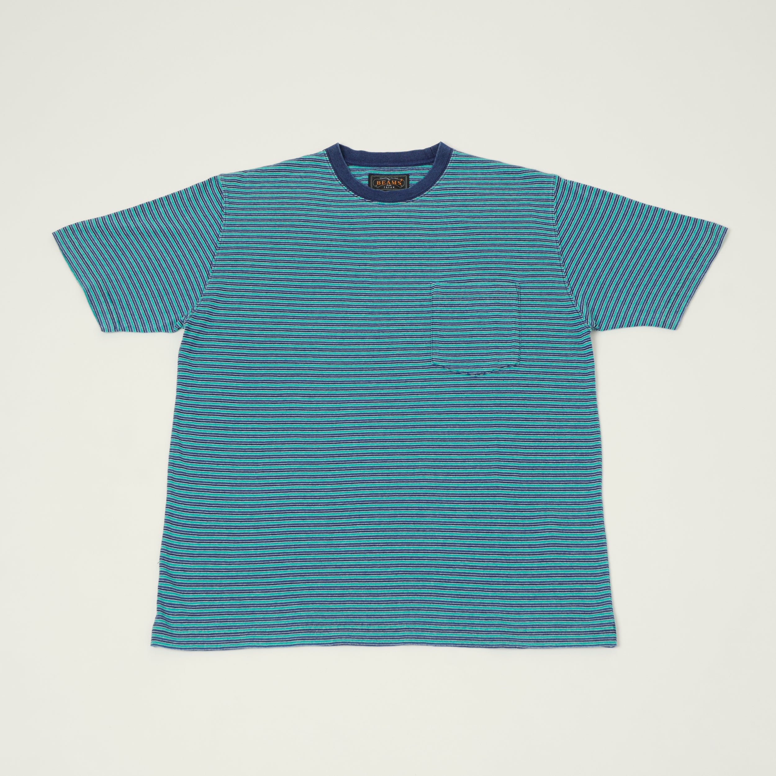 Beams Plus Stripe Pocket T-Shirt - Green/Blue