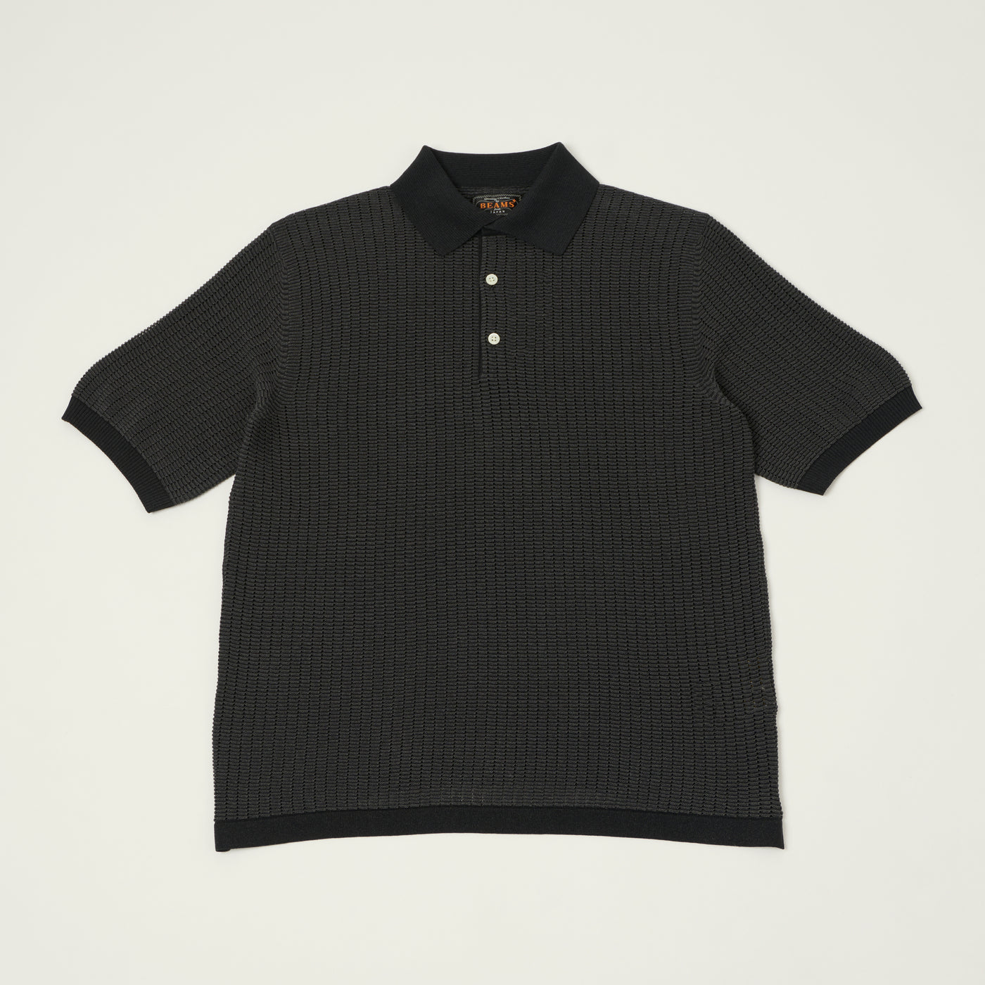 Beams Plus Washi Short Sleeve Knit Polo Shirt - Black