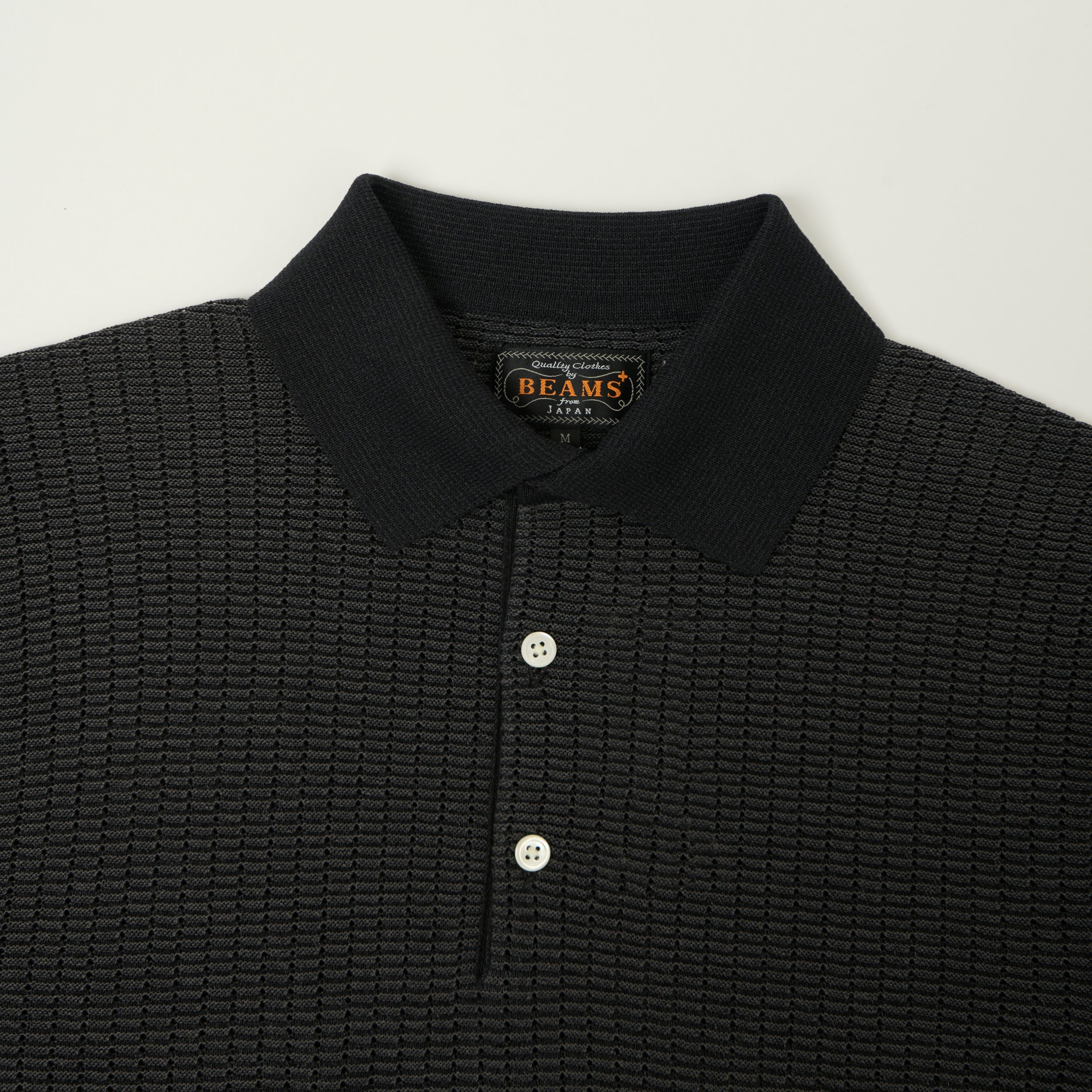 Beams Plus Washi Short Sleeve Knit Polo Shirt - Black