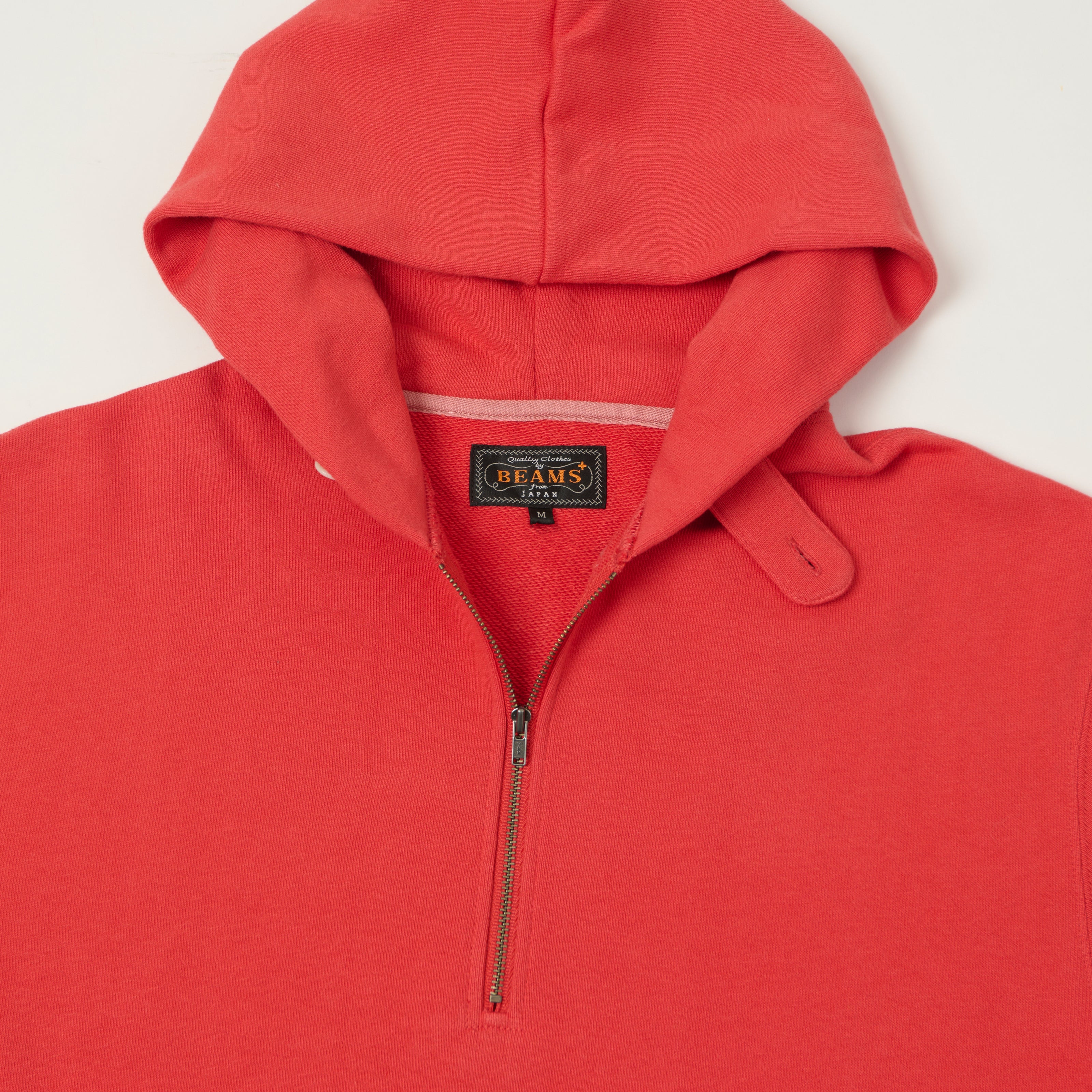 Beams Plus Quarter Zip Utility Hoodie - Red