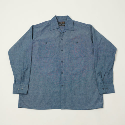 Beams Plus Open Collar Chambray Shirt - Indigo