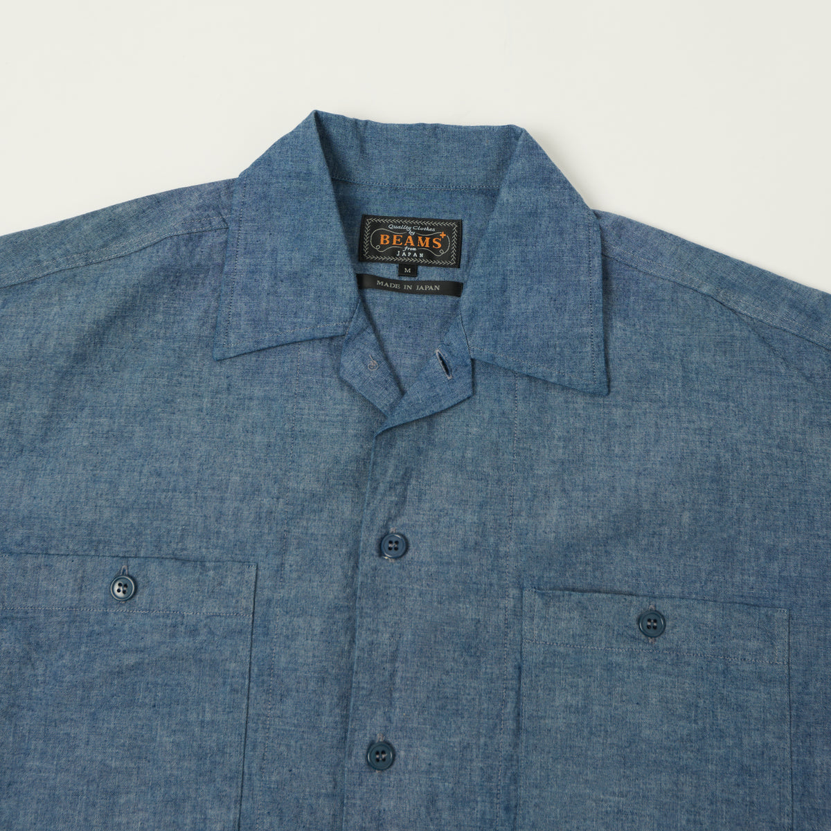 Beams Plus Open Collar Chambray Shirt - Indigo